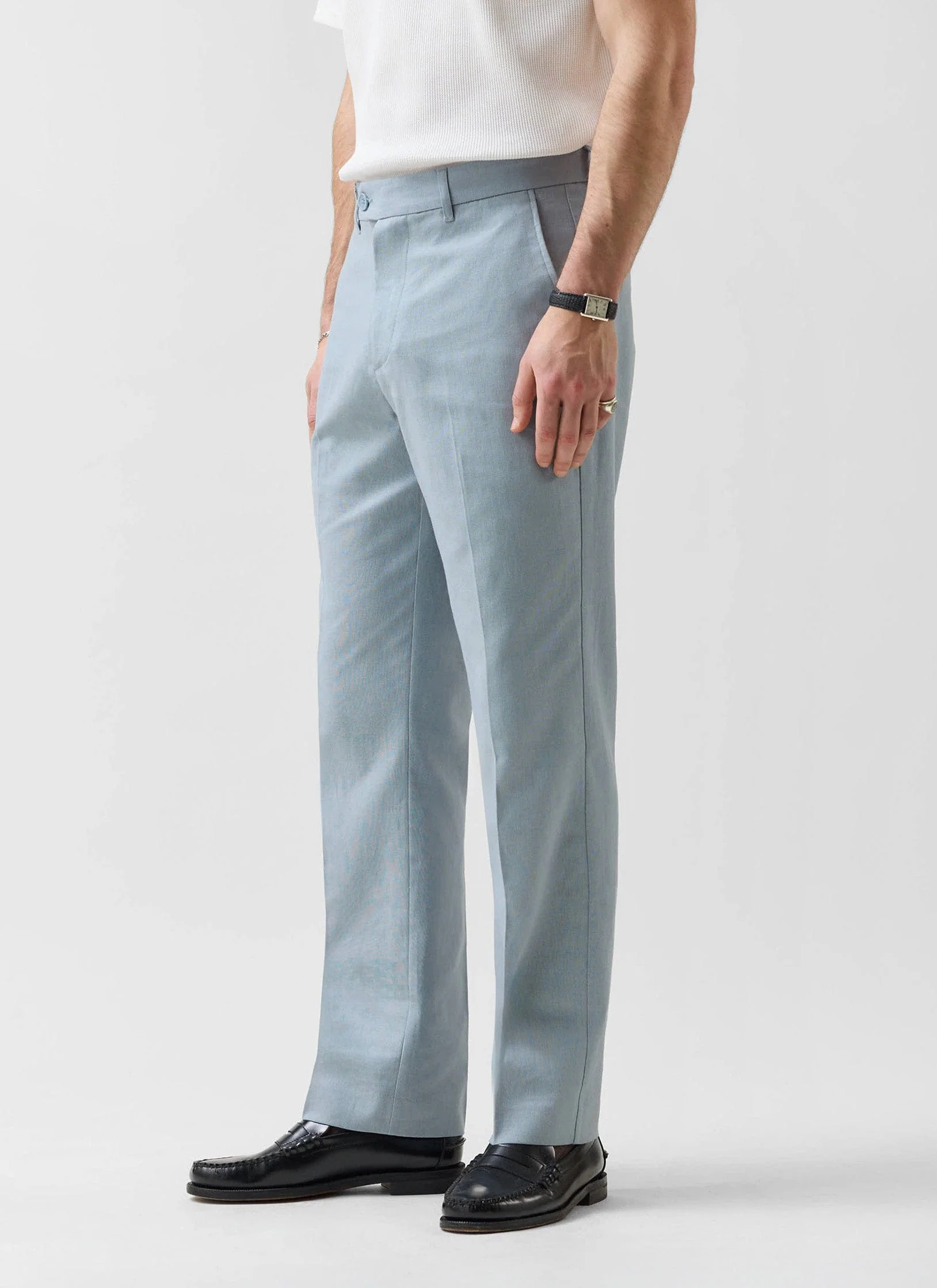 Tailored Linen Trousers | Light Blue - Image 4