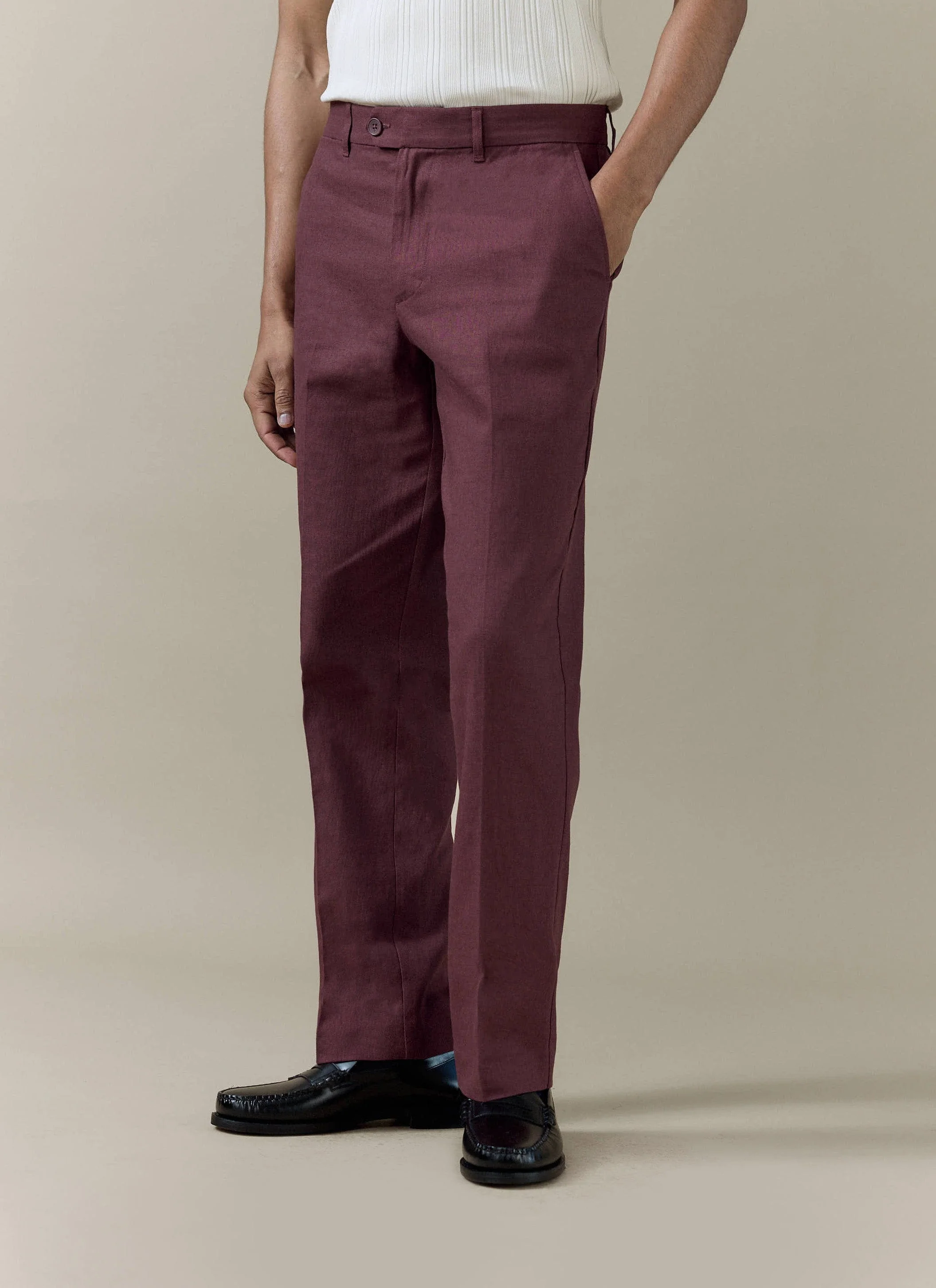 Tailored Trousers | Linen | Merlot - Image 4