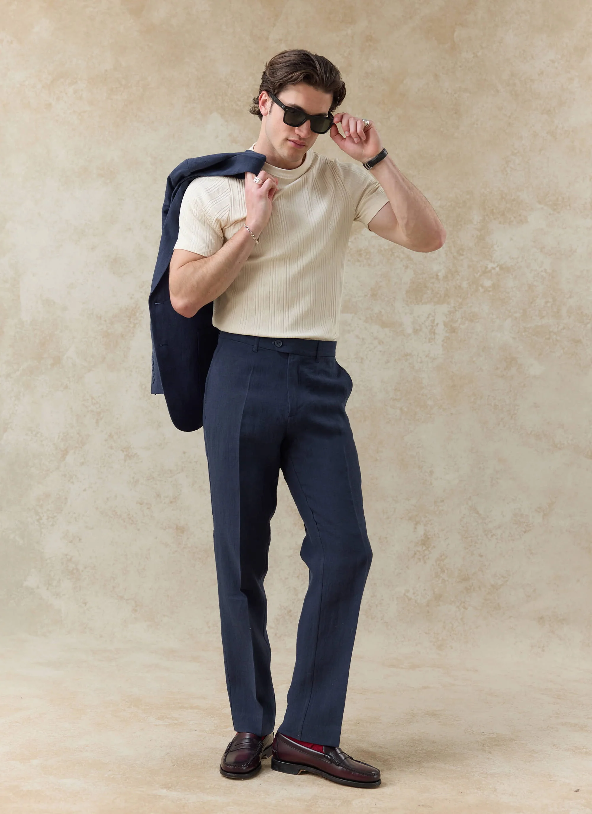 Tailored Linen Trousers | Navy - Image 3