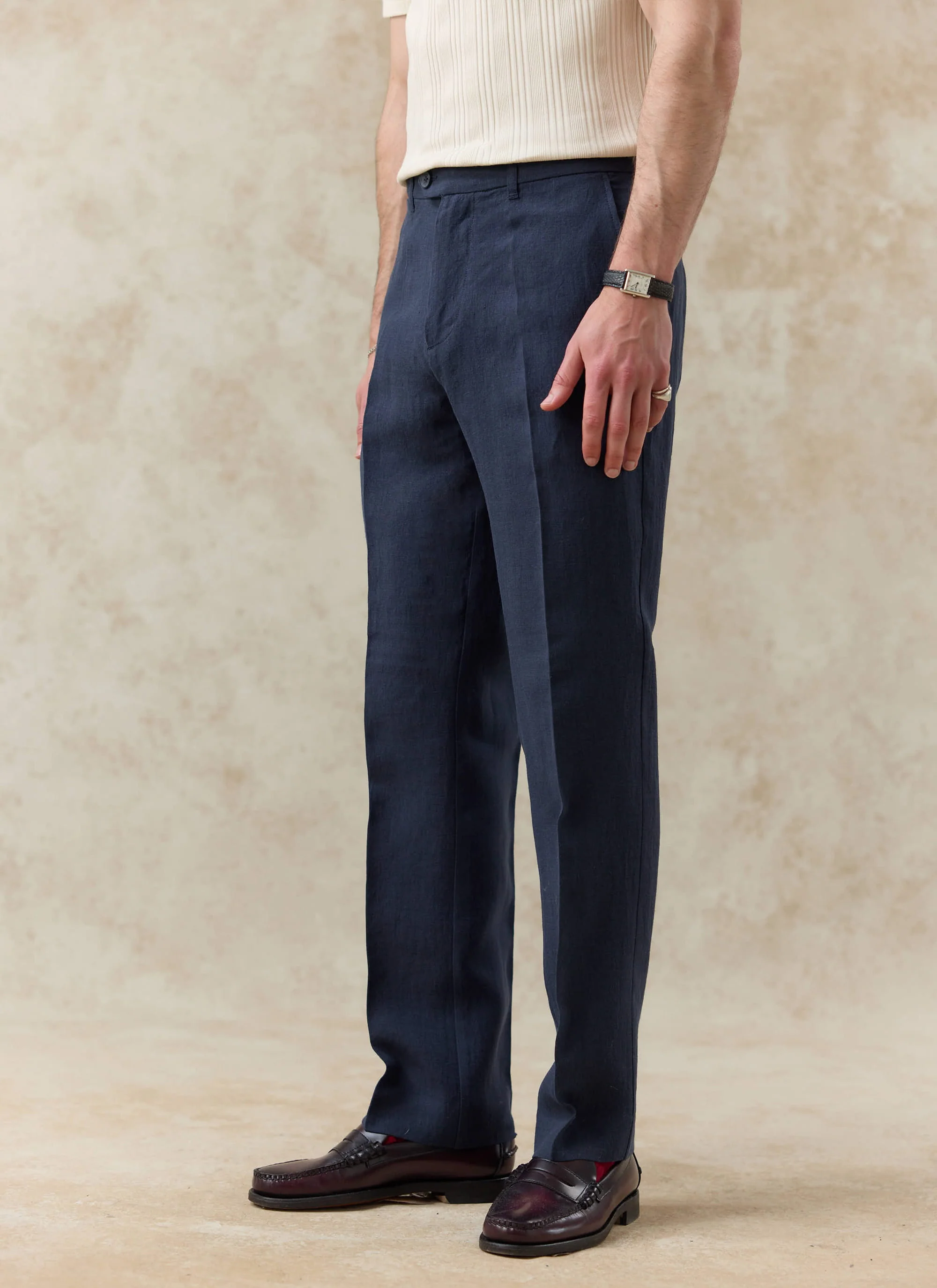 Tailored Linen Trousers | Navy - Image 4