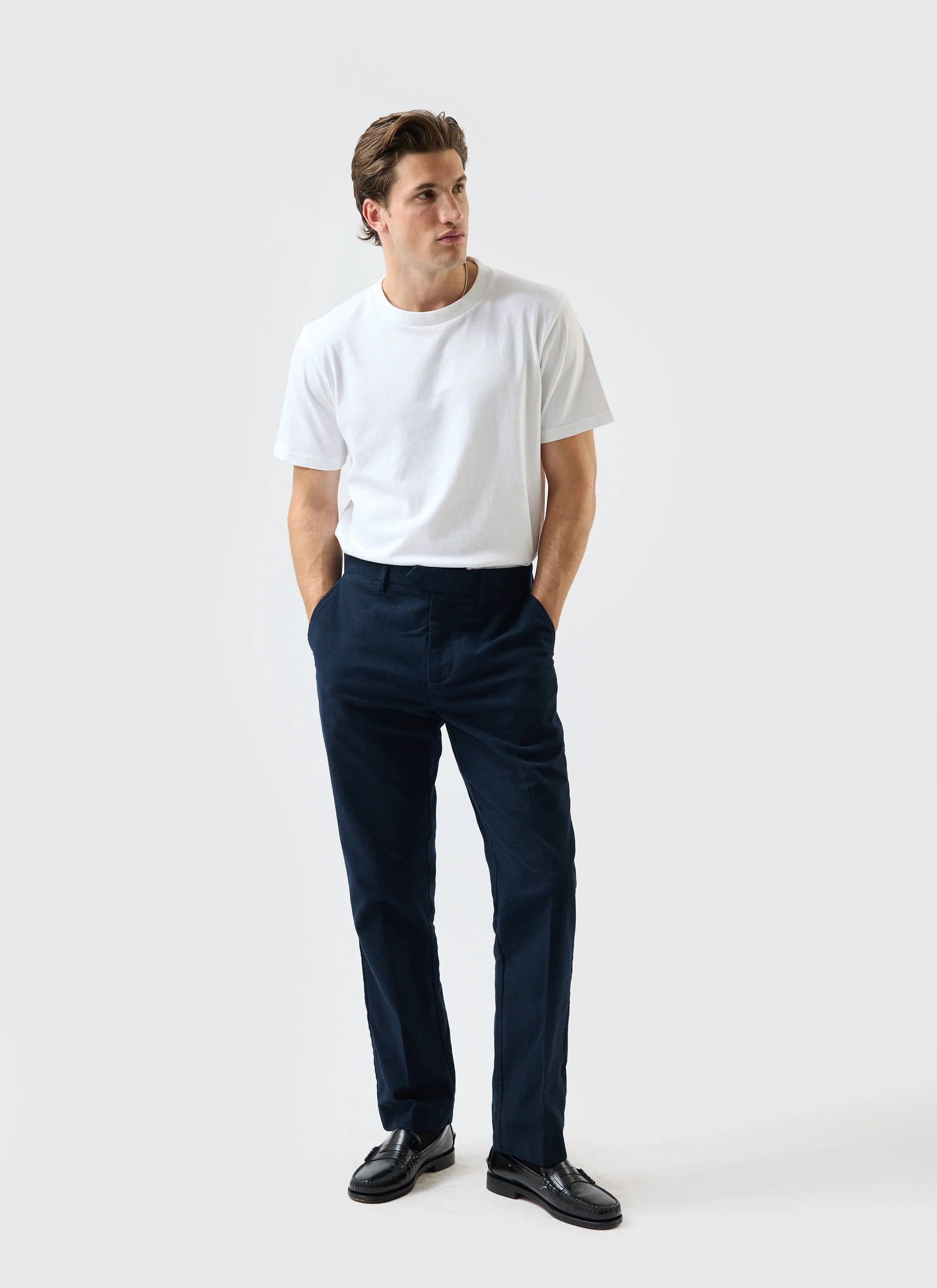 Tailored Moleskin Straight Leg Trousers | Navy - Image 6