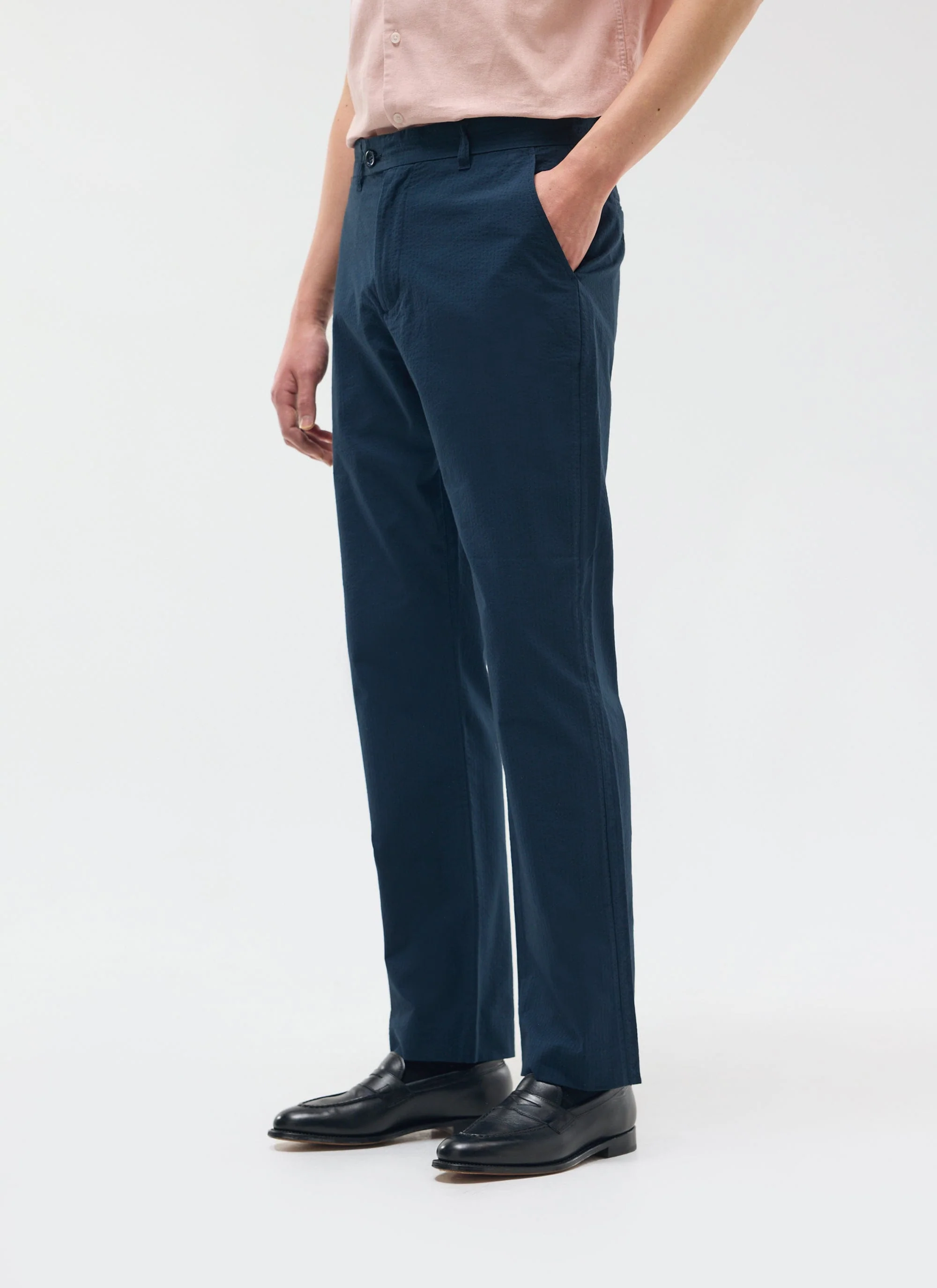 Tailored Seersucker Trousers | Navy - Image 3