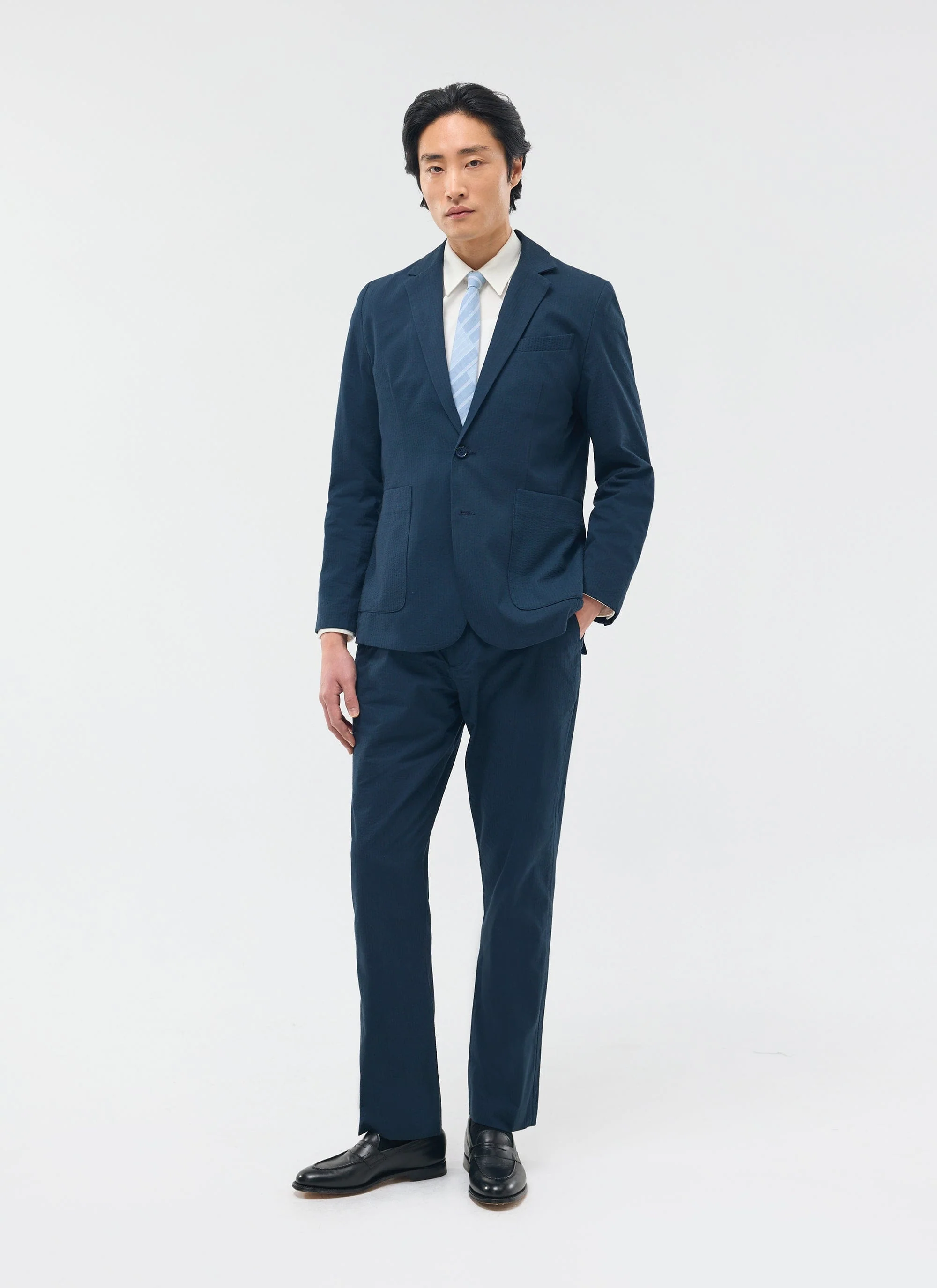Tailored Seersucker Trousers | Navy - Image 6