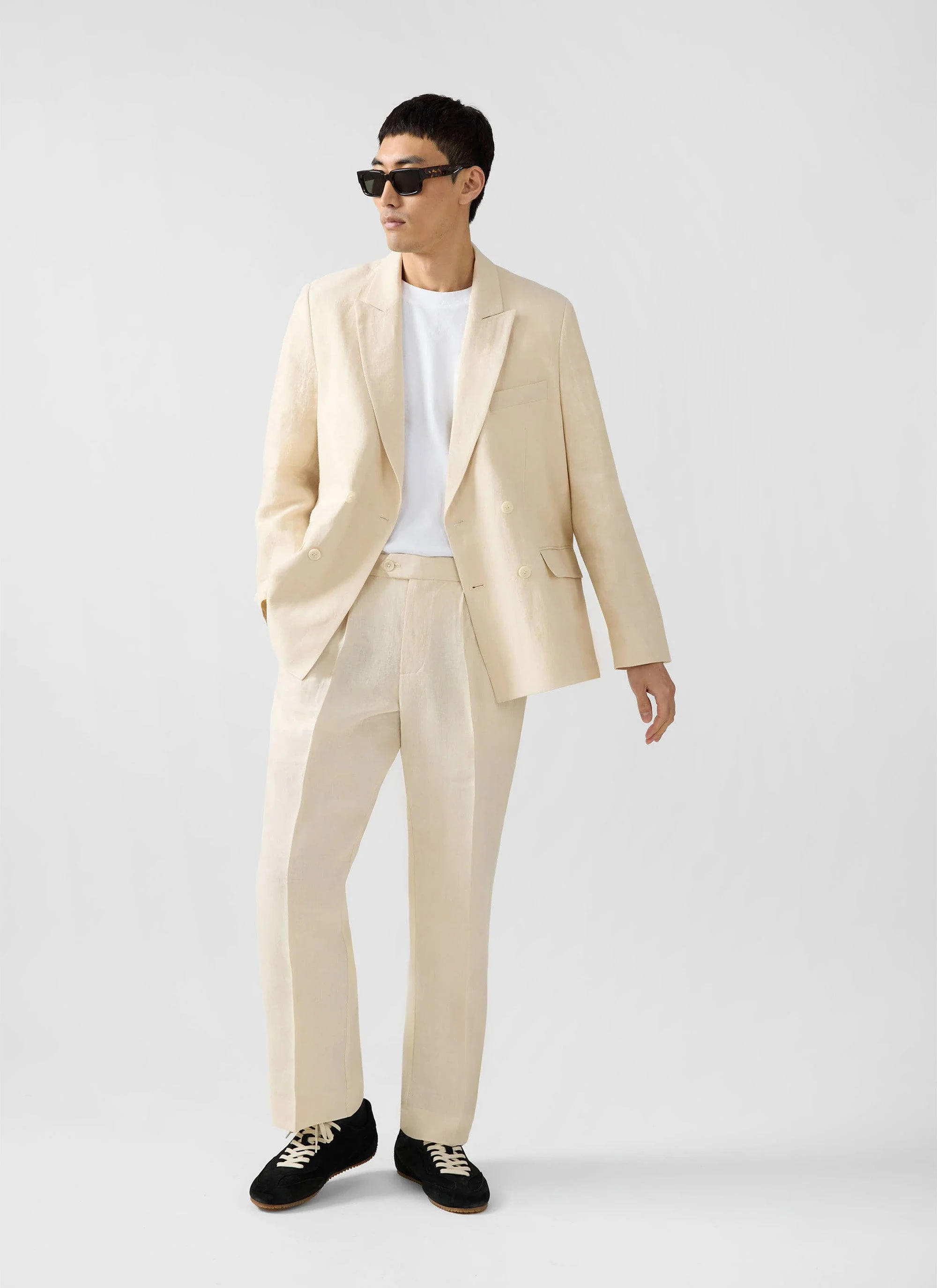 Tailored Two Piece Double Breasted Suit | Linen | Cream - Image 4