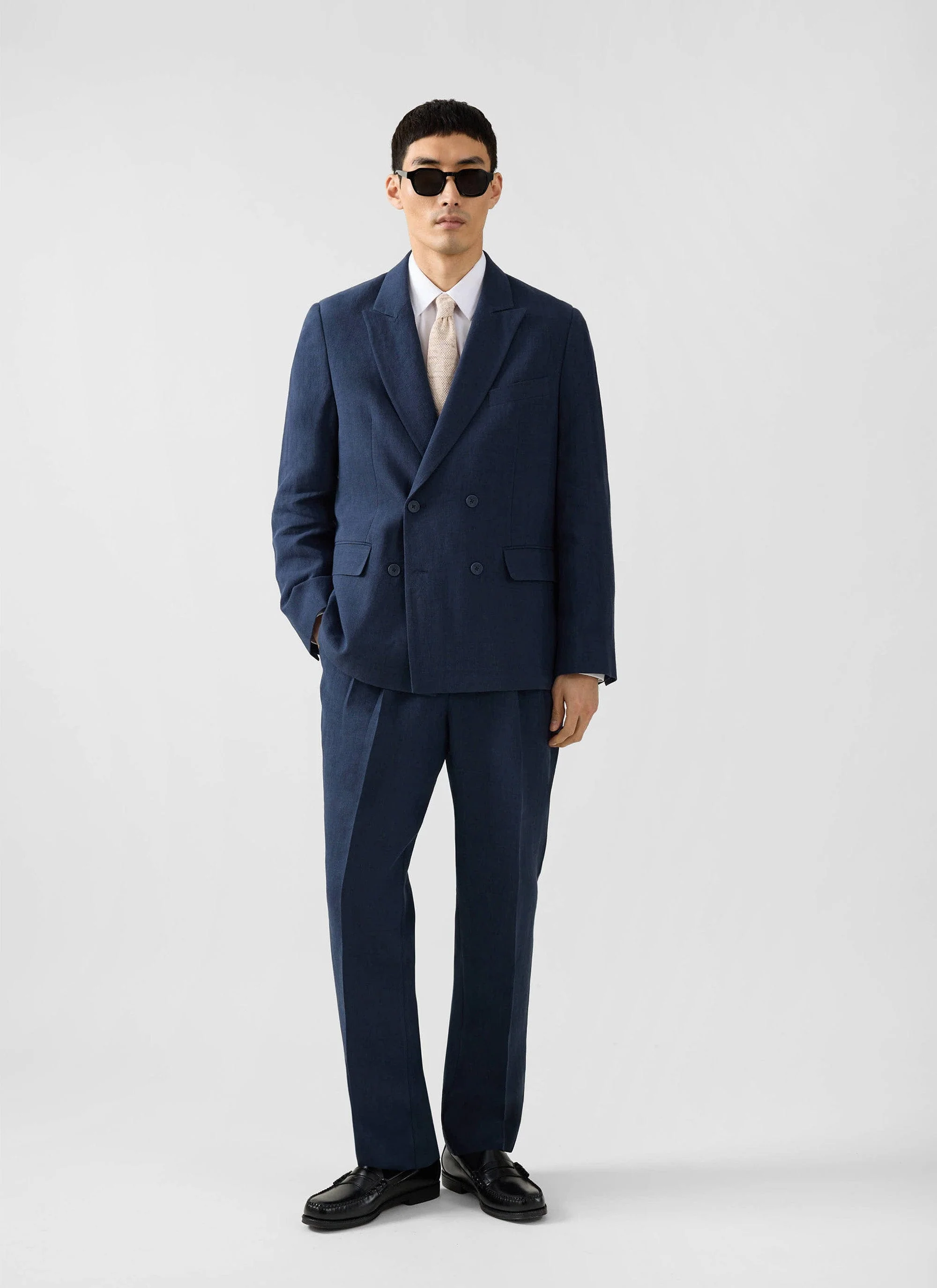 Tailored Two Piece Double Breasted Suit | Linen | Navy