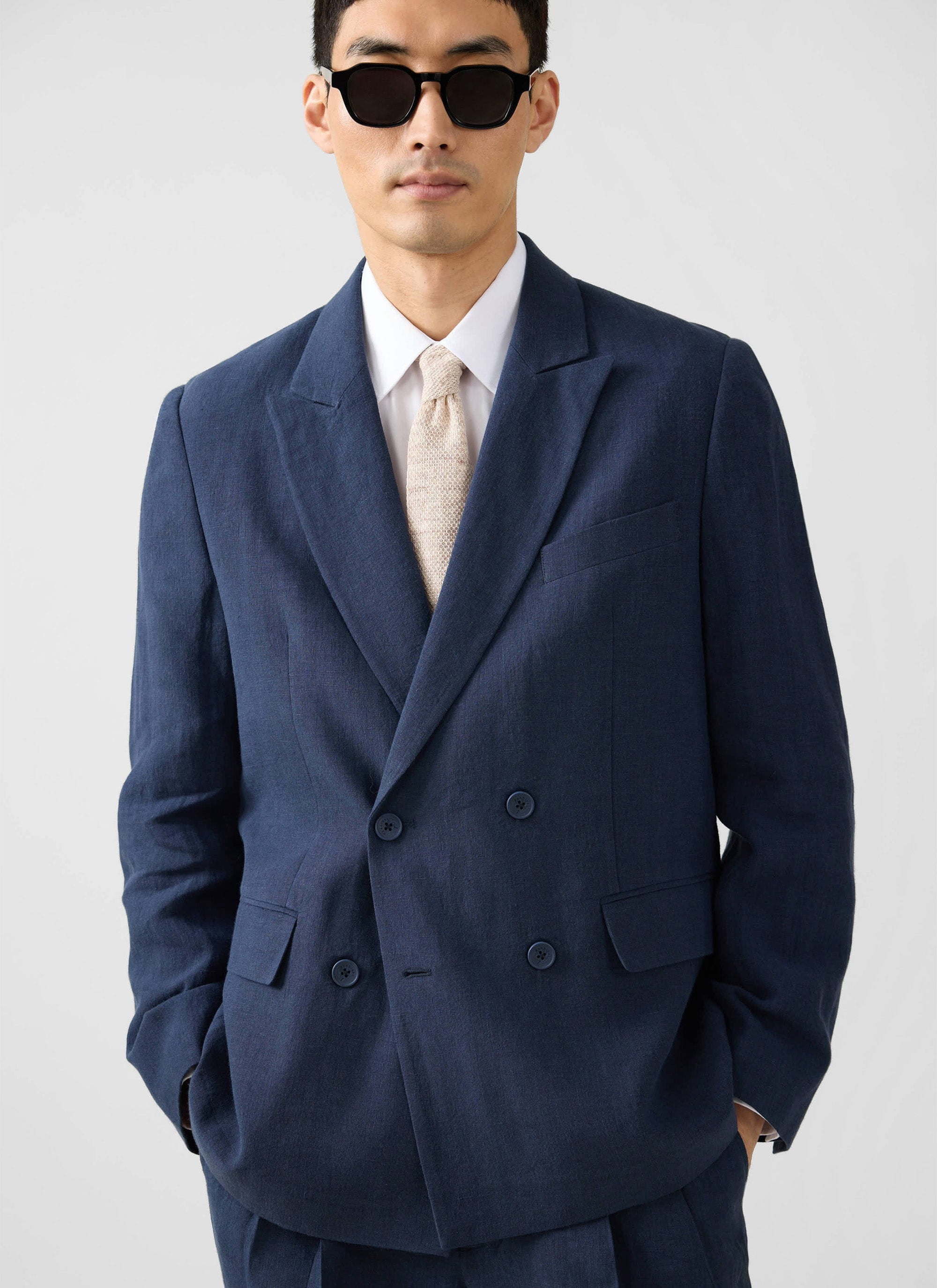 Tailored Two Piece Double Breasted Suit | Linen | Navy - Image 2