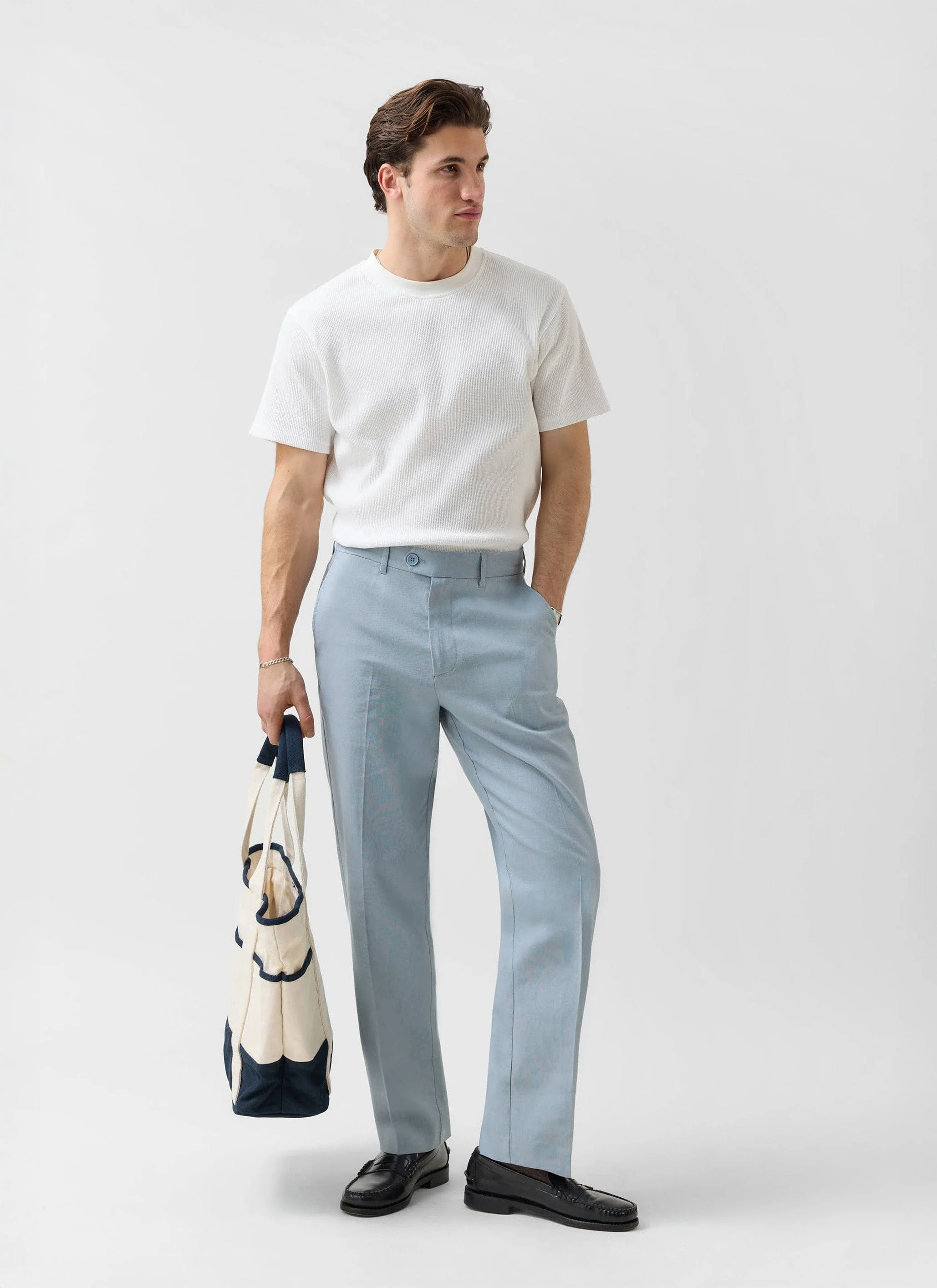 Tailored Linen Trousers | Light Blue - Image 3