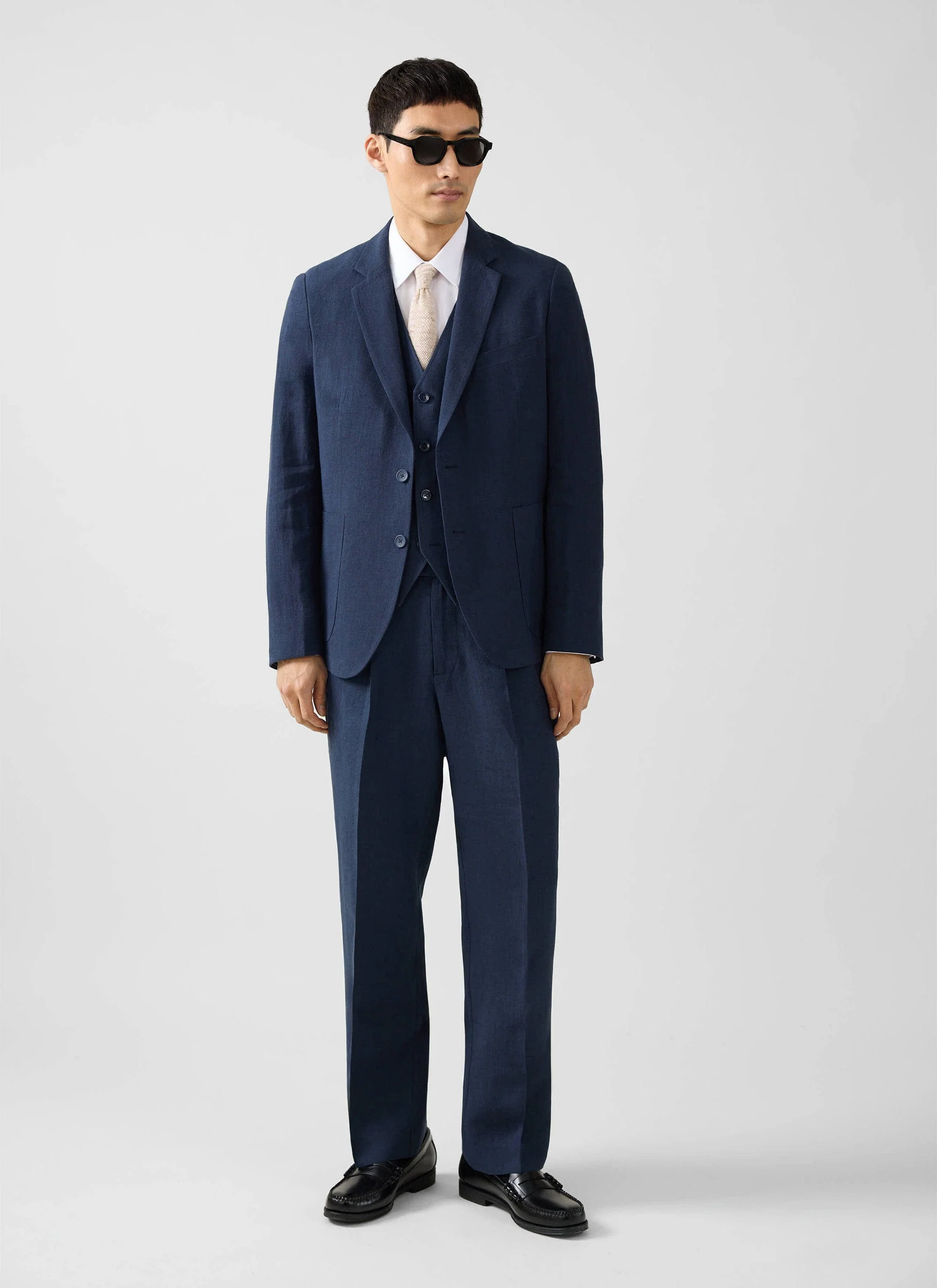 Tailored Two Piece Suit | Linen | Navy - Image 2