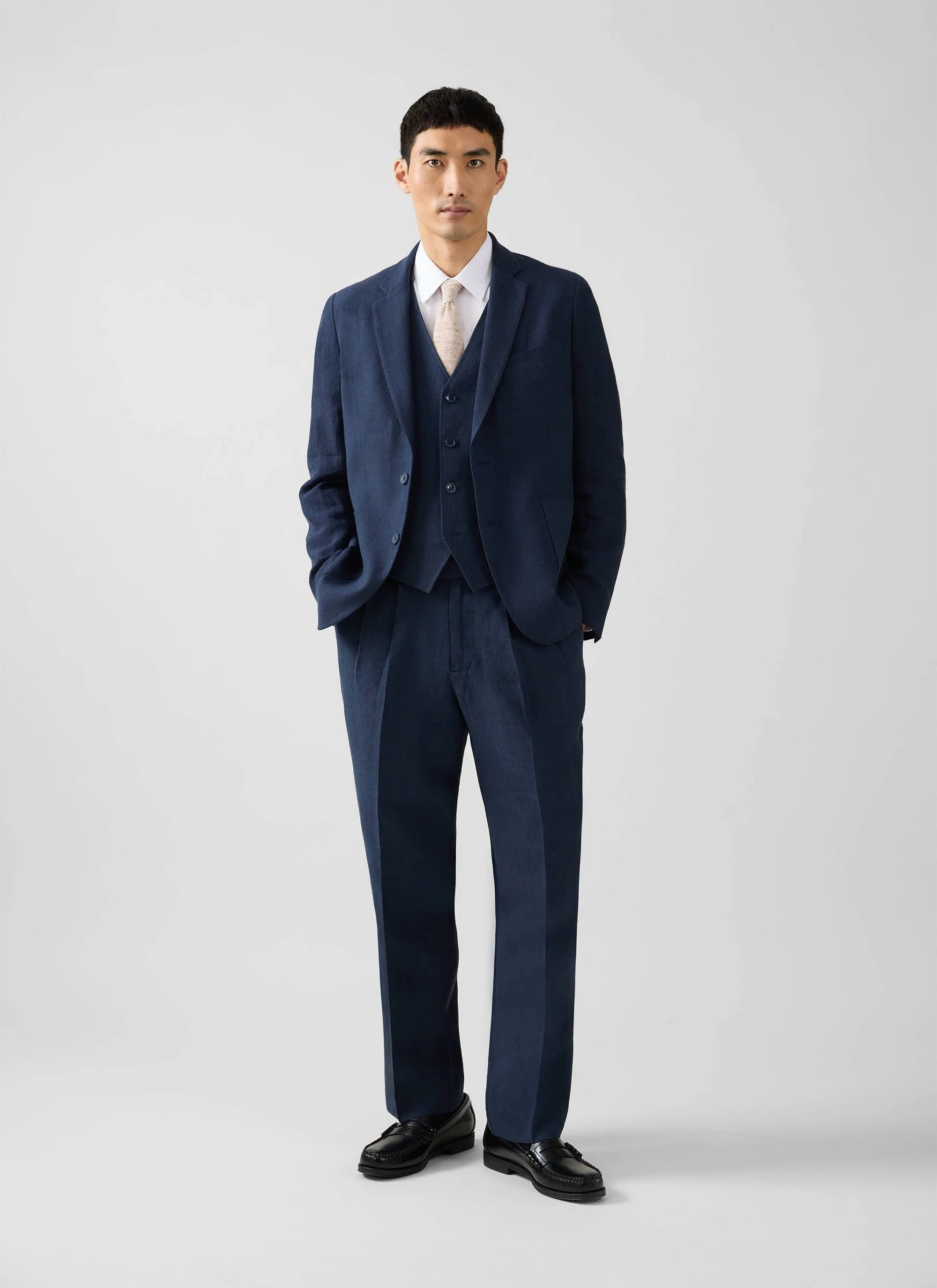 Tailored Linen Blazer | Navy - Image 9