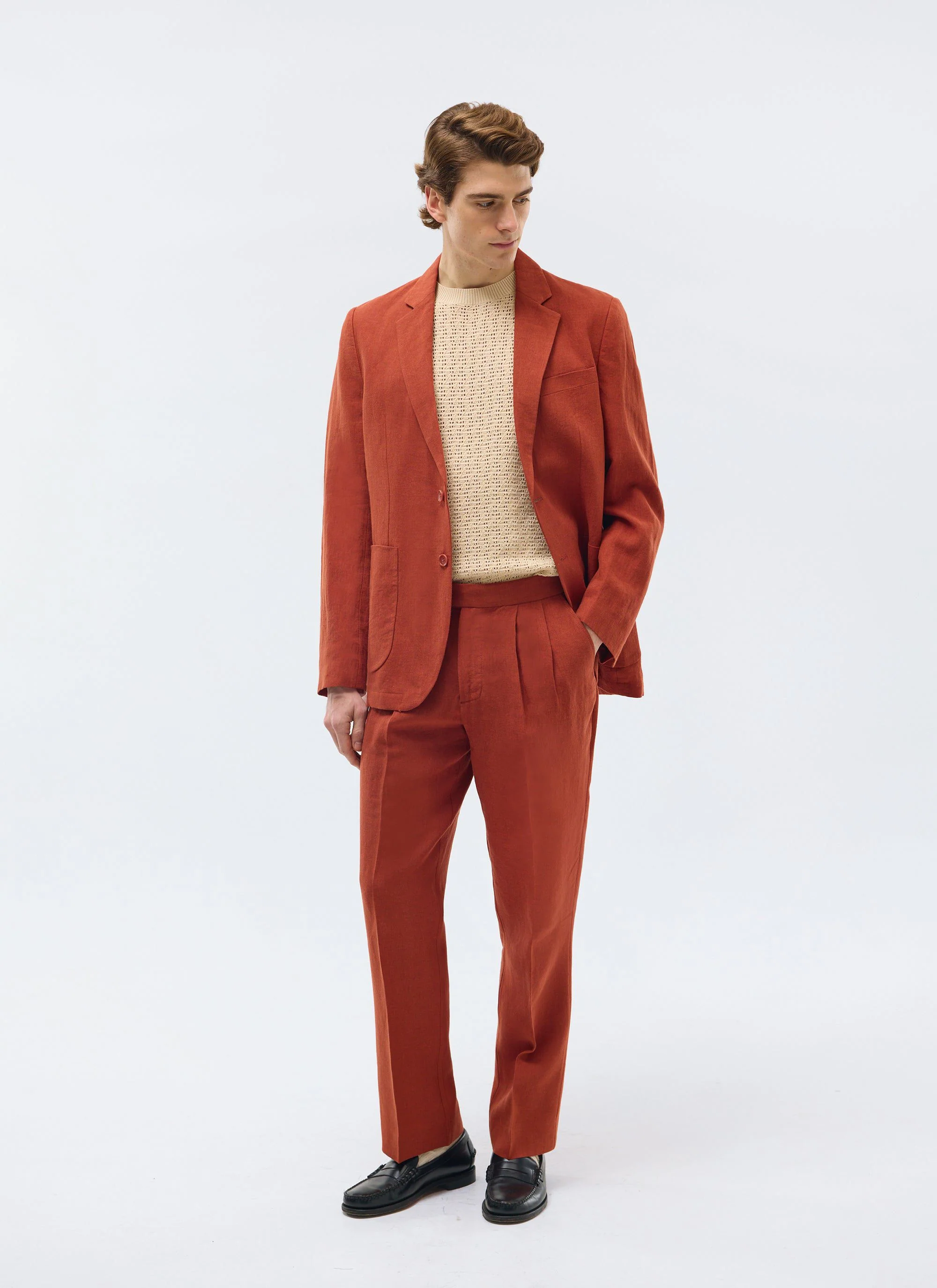 Pleated Tailored Trousers | Linen | Rust - Image 3