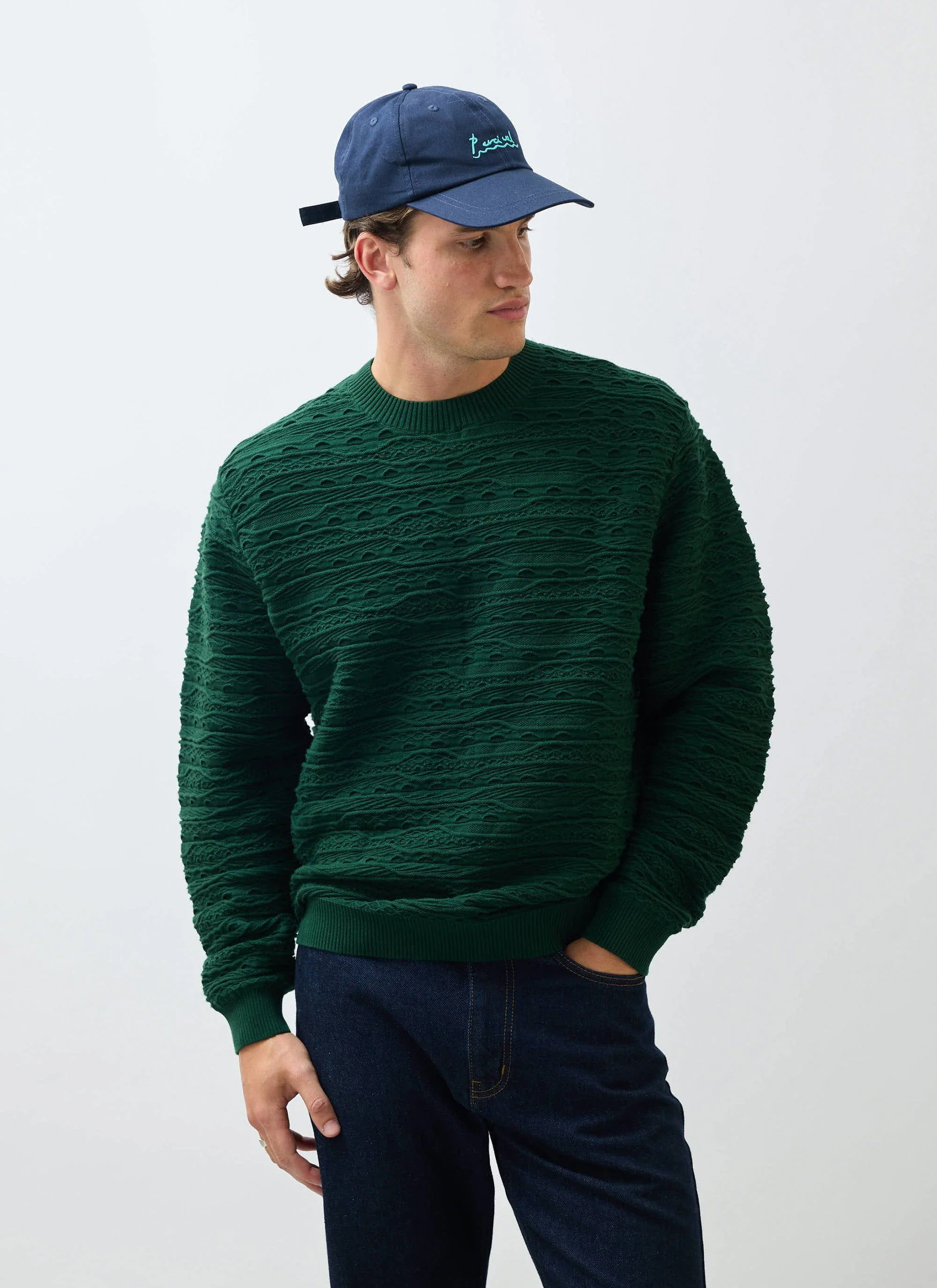 Tales Knitted Crew Neck Jumper | Cotton | Forest