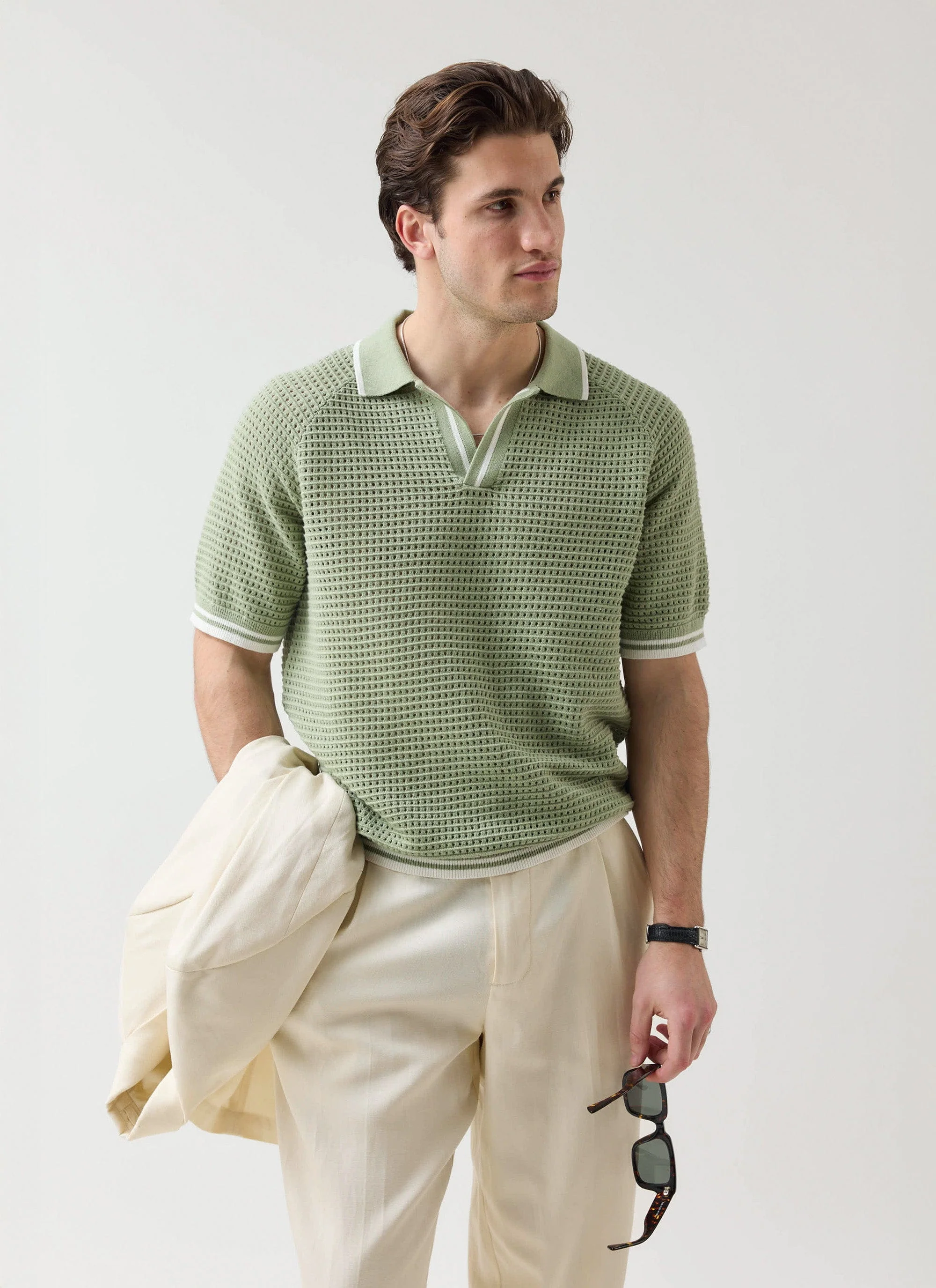 Tennis Boxy Knitted Polo | Cotton | Sage - Image 8