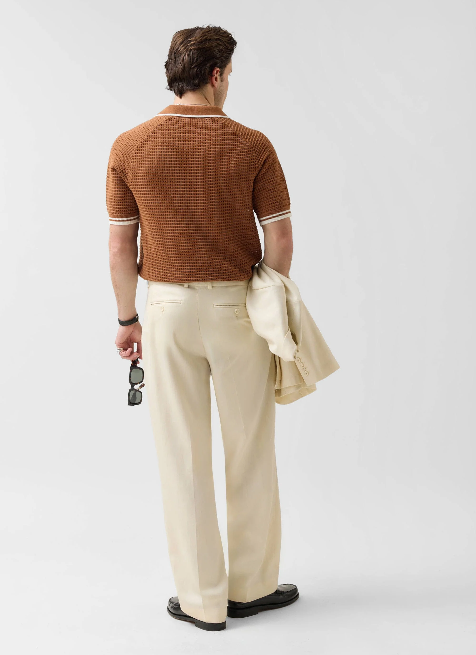 Tennis Boxy Knitted Polo | Cotton | Brown - Image 3