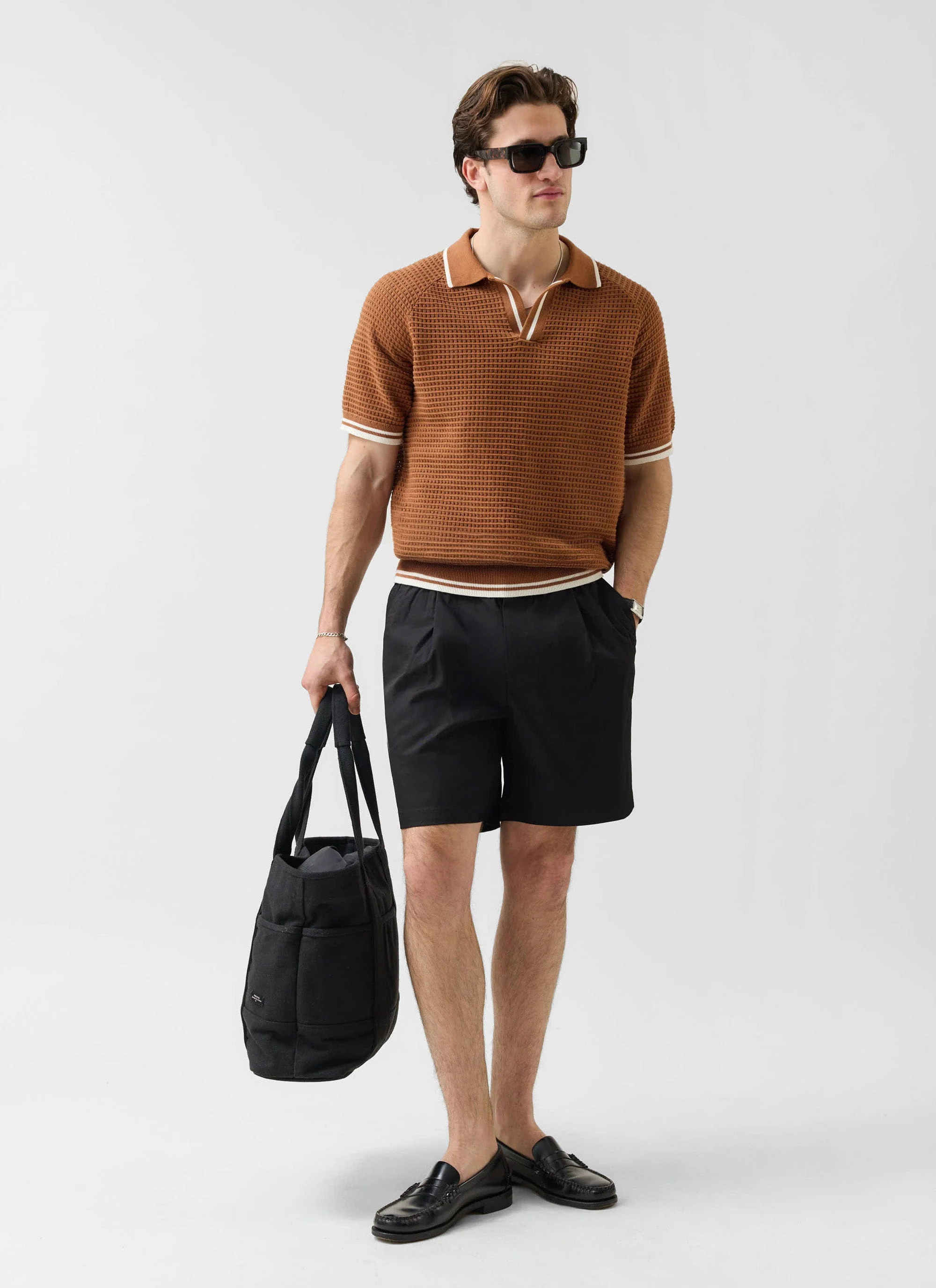 Tennis Boxy Knitted Polo | Cotton | Brown - Image 4