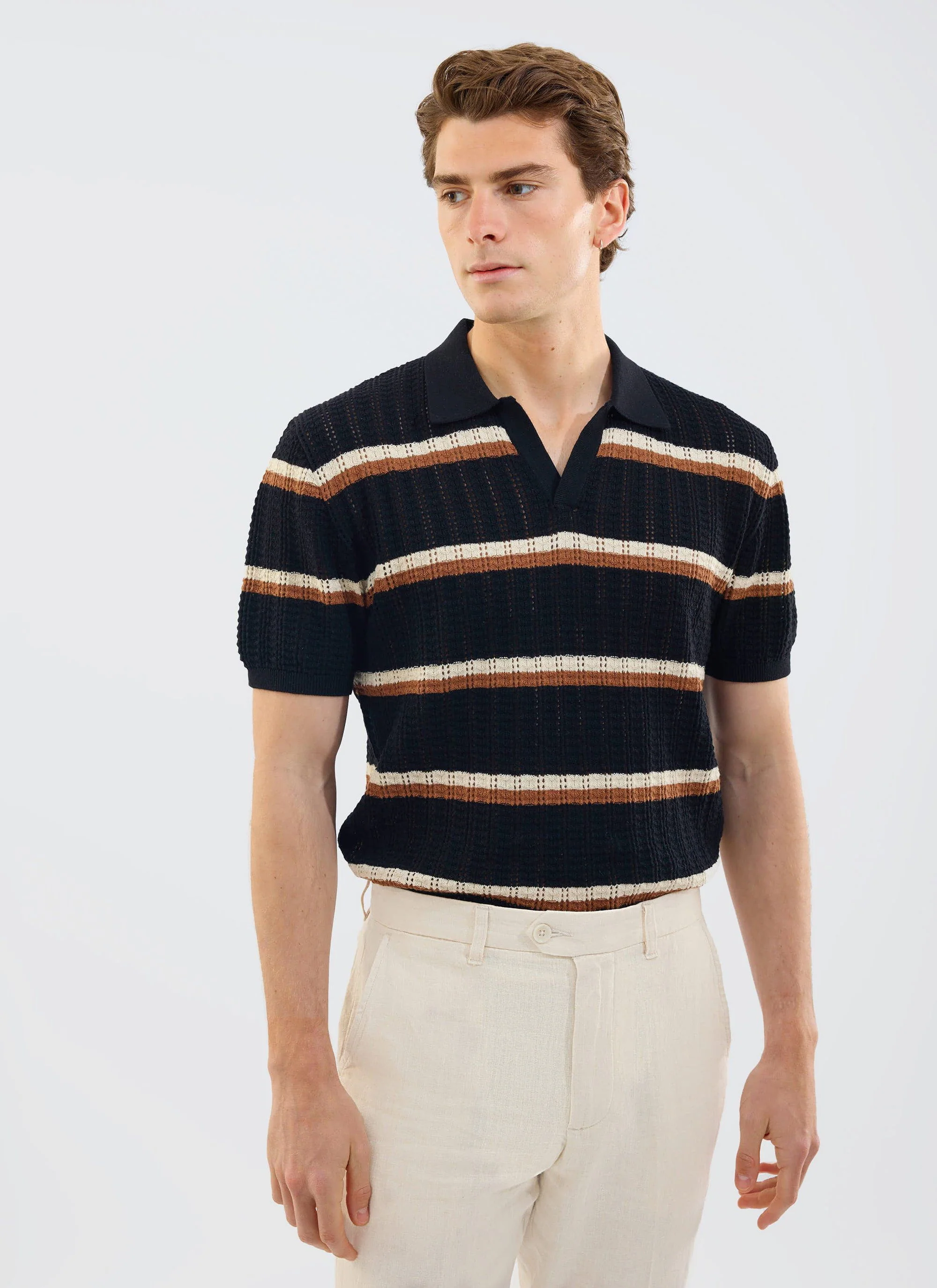 Tessaro Knitted Stripe Polo | Cotton | Black - Image 4