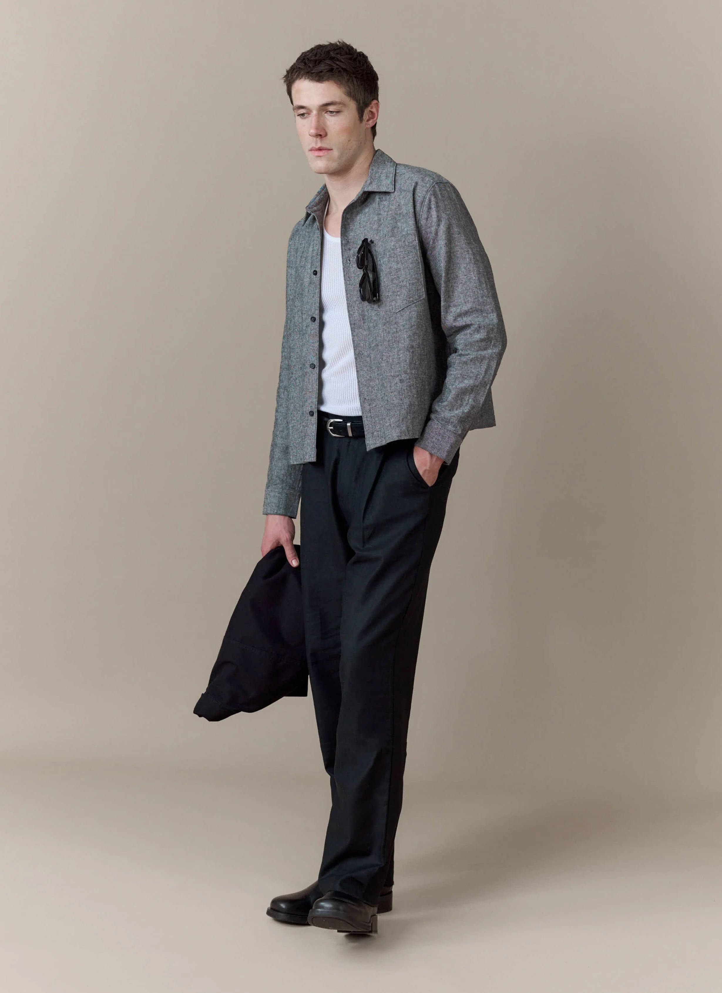 Textured Boxy Shirt | Cotton | Grey - Image 2
