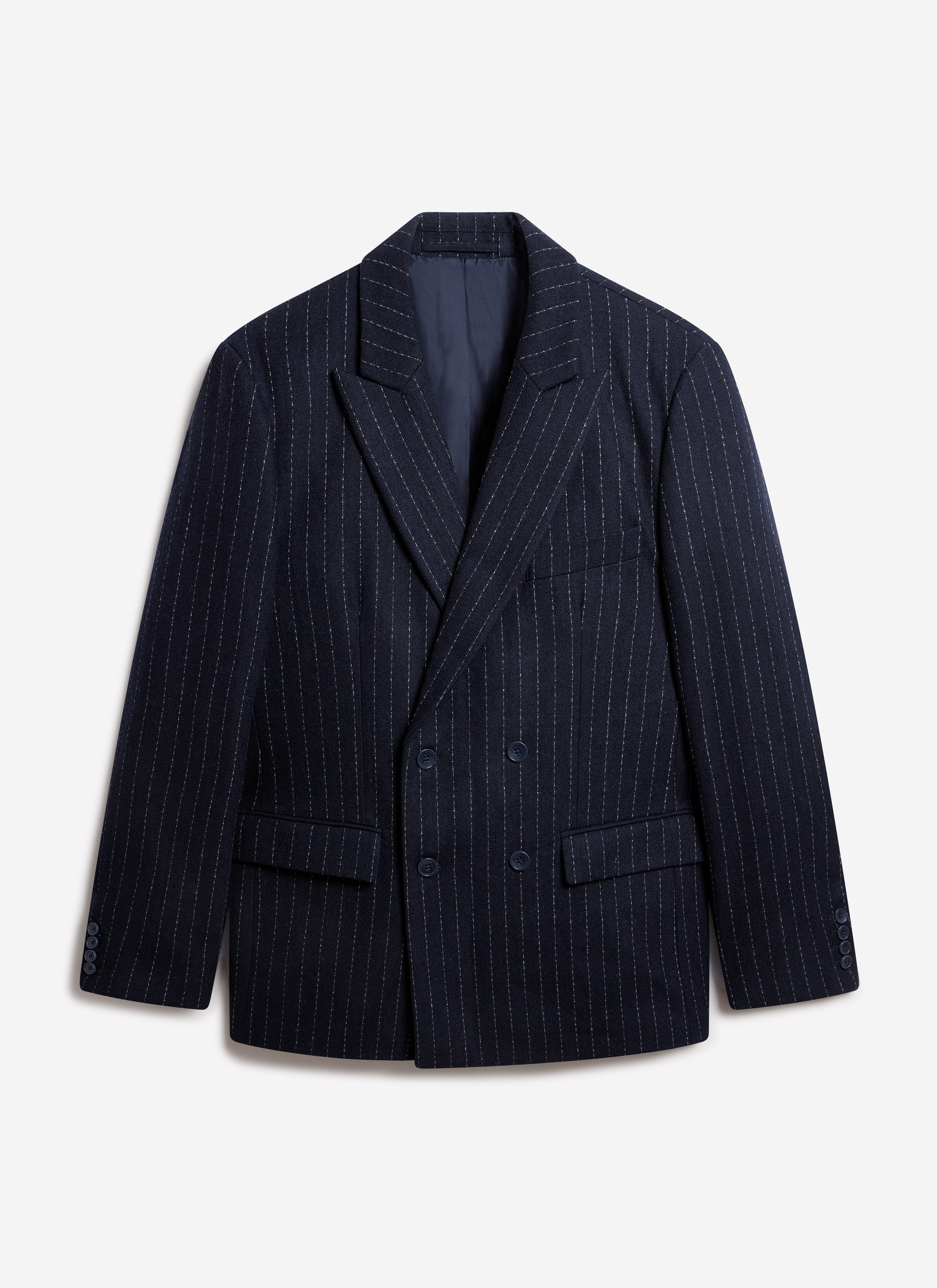 Textured Stripe Double Breasted Blazer | Navy - Image 10