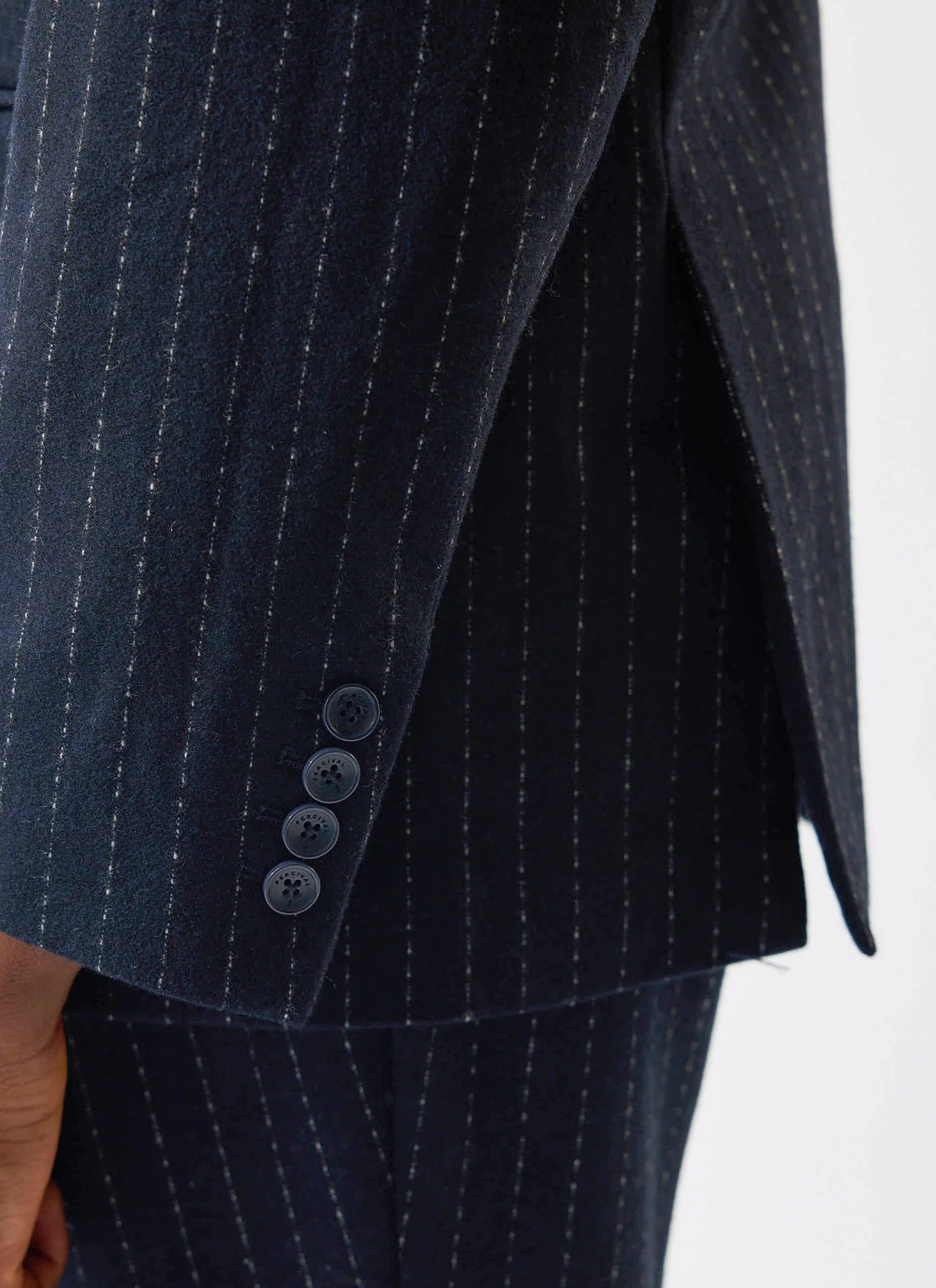 Textured Stripe Double Breasted Blazer | Navy - Image 8