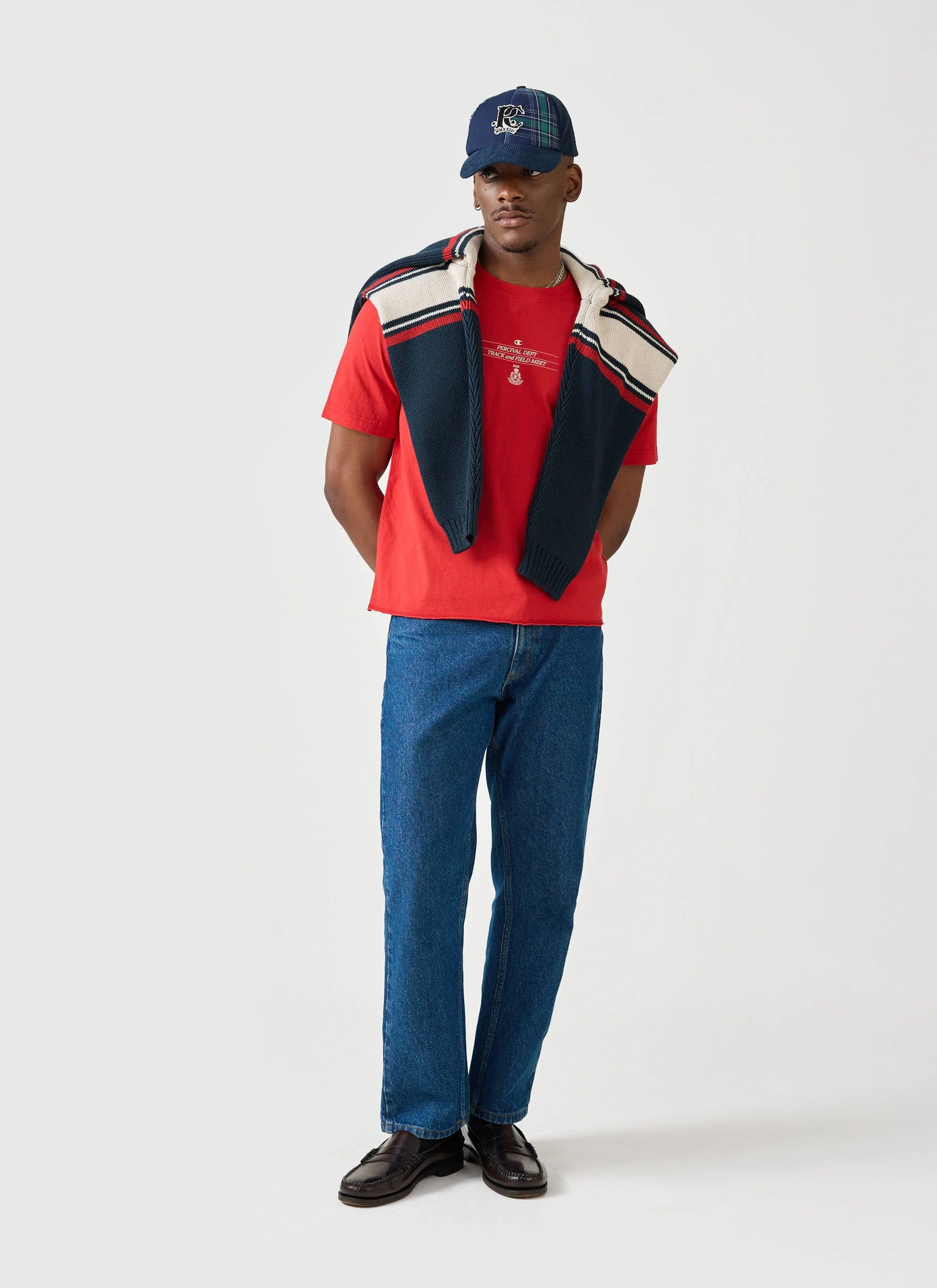Track and Field Raw Hem T Shirt | Champion x Percival | Red - Image 2
