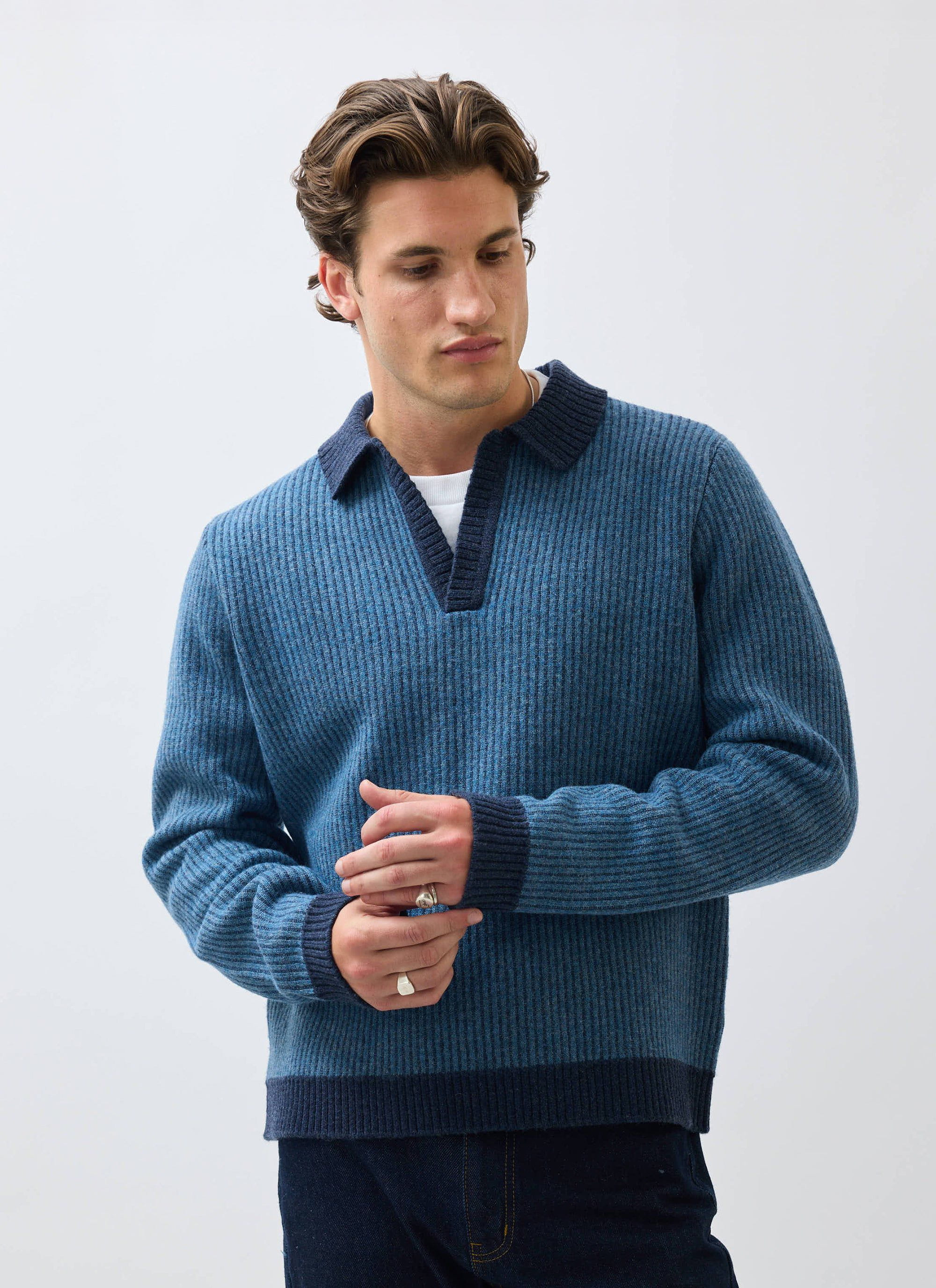 Picnic Polo | Two Toned Wool | Navy - Image 3