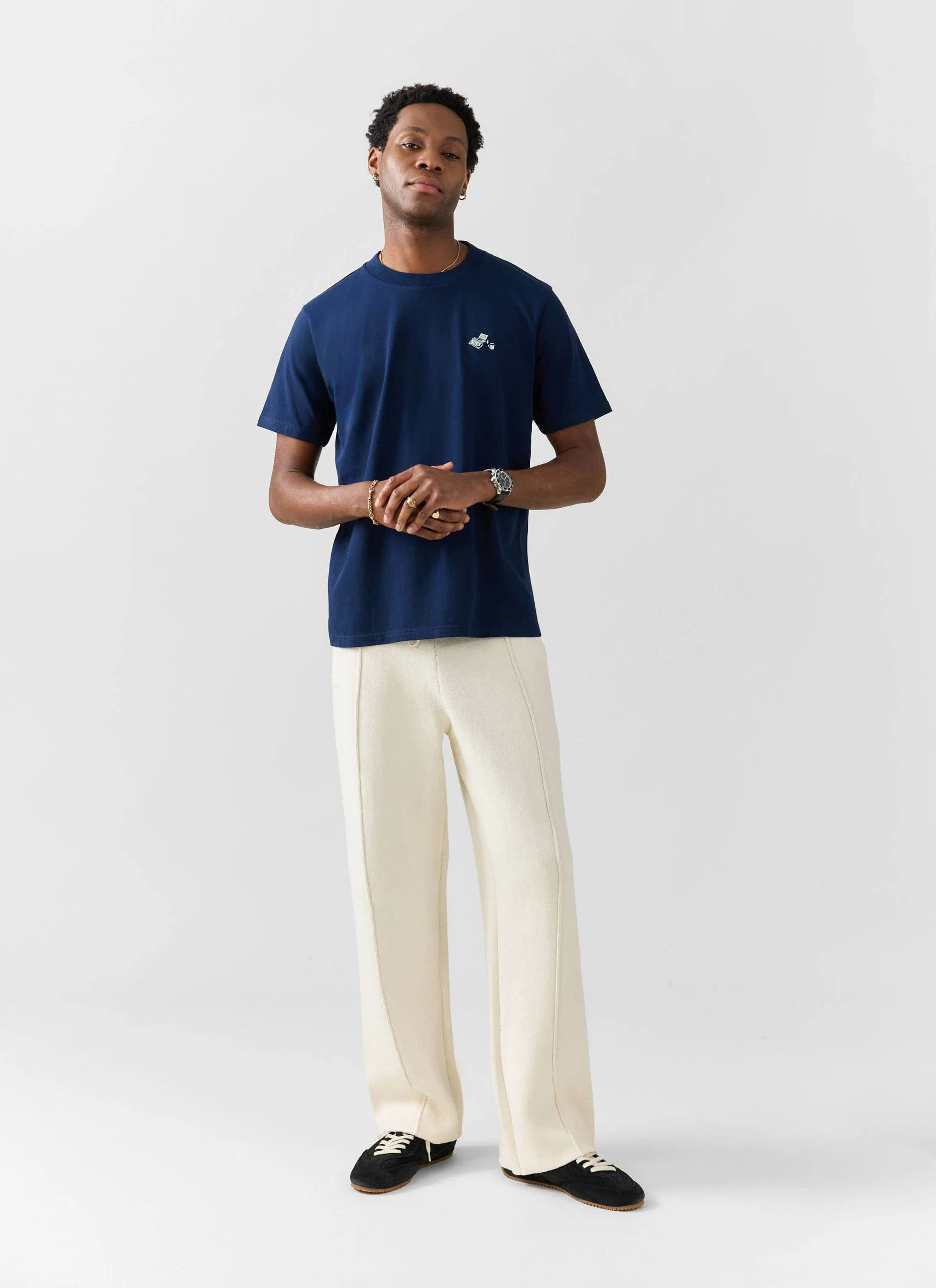 Typewriter Embroidered T Shirt | Organic Cotton | Navy - Image 5