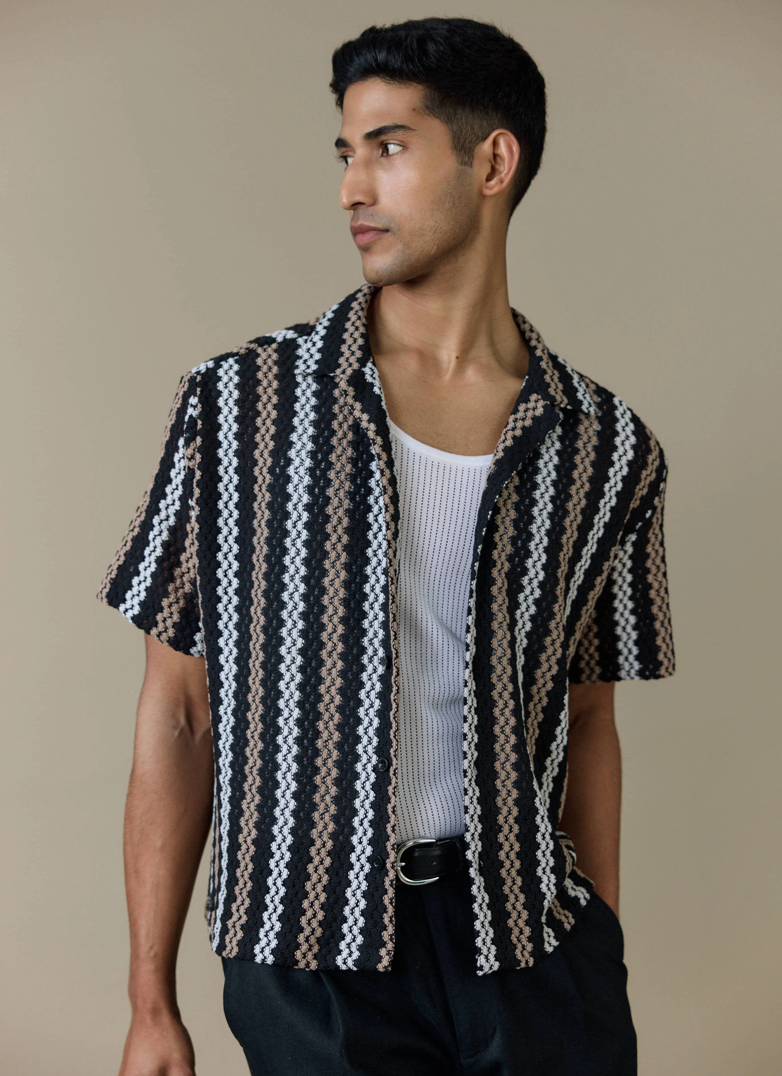 Wade Crochet Boxy Shirt | Cotton Blend | Black - Image 7
