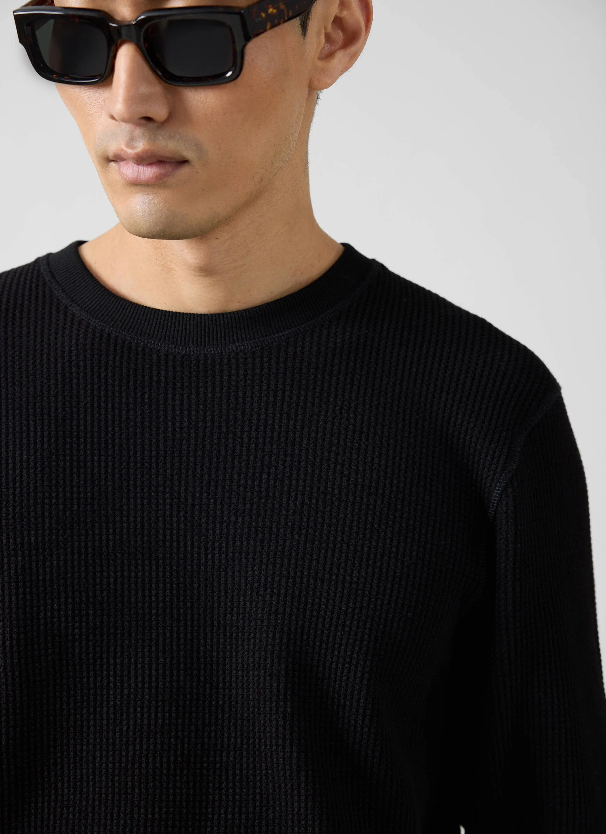 Waffle Long Sleeve T Shirt | Cotton | Black - Image 3