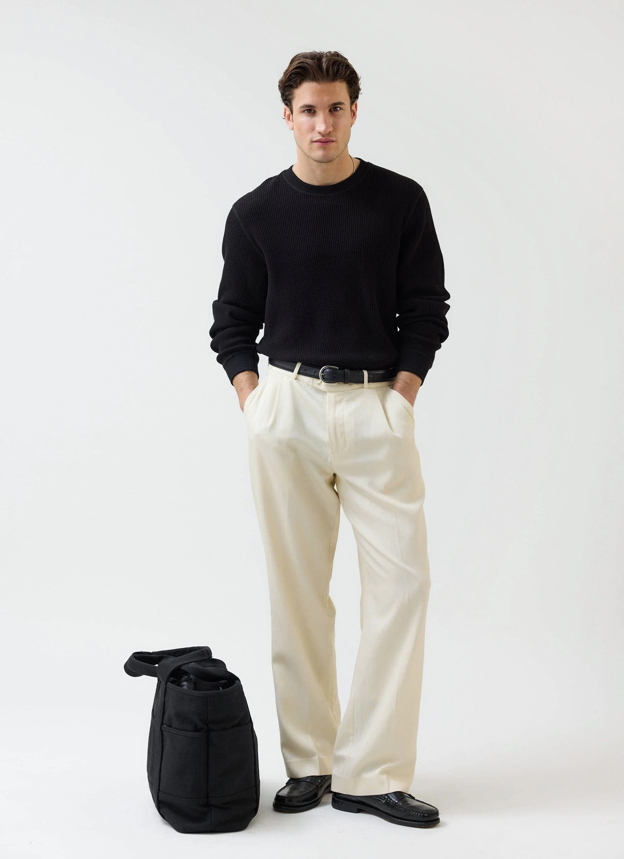 Waffle Long Sleeve T Shirt | Cotton | Black - Image 5