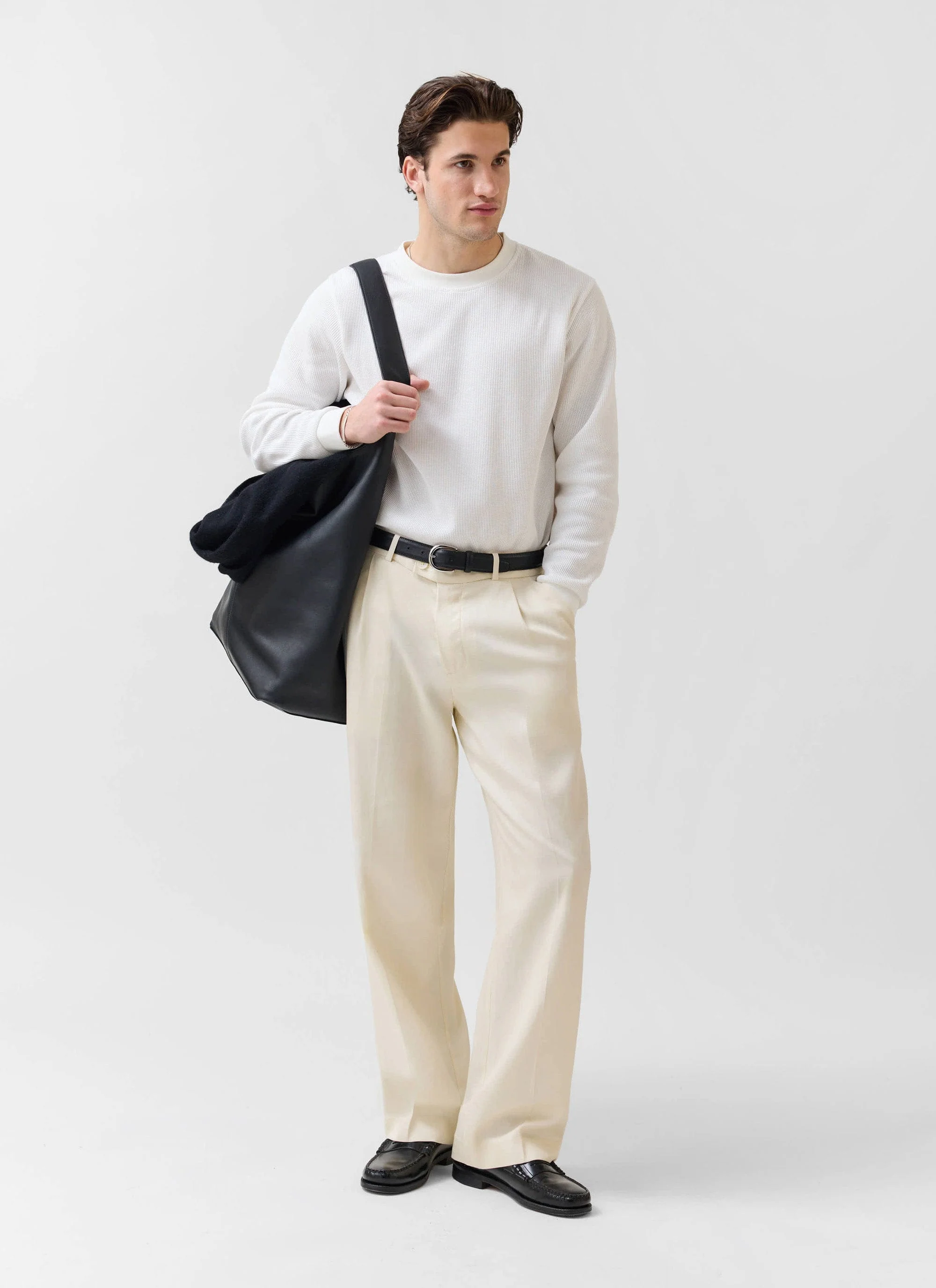 Waffle Long Sleeve T Shirt | Cotton | White - Image 4