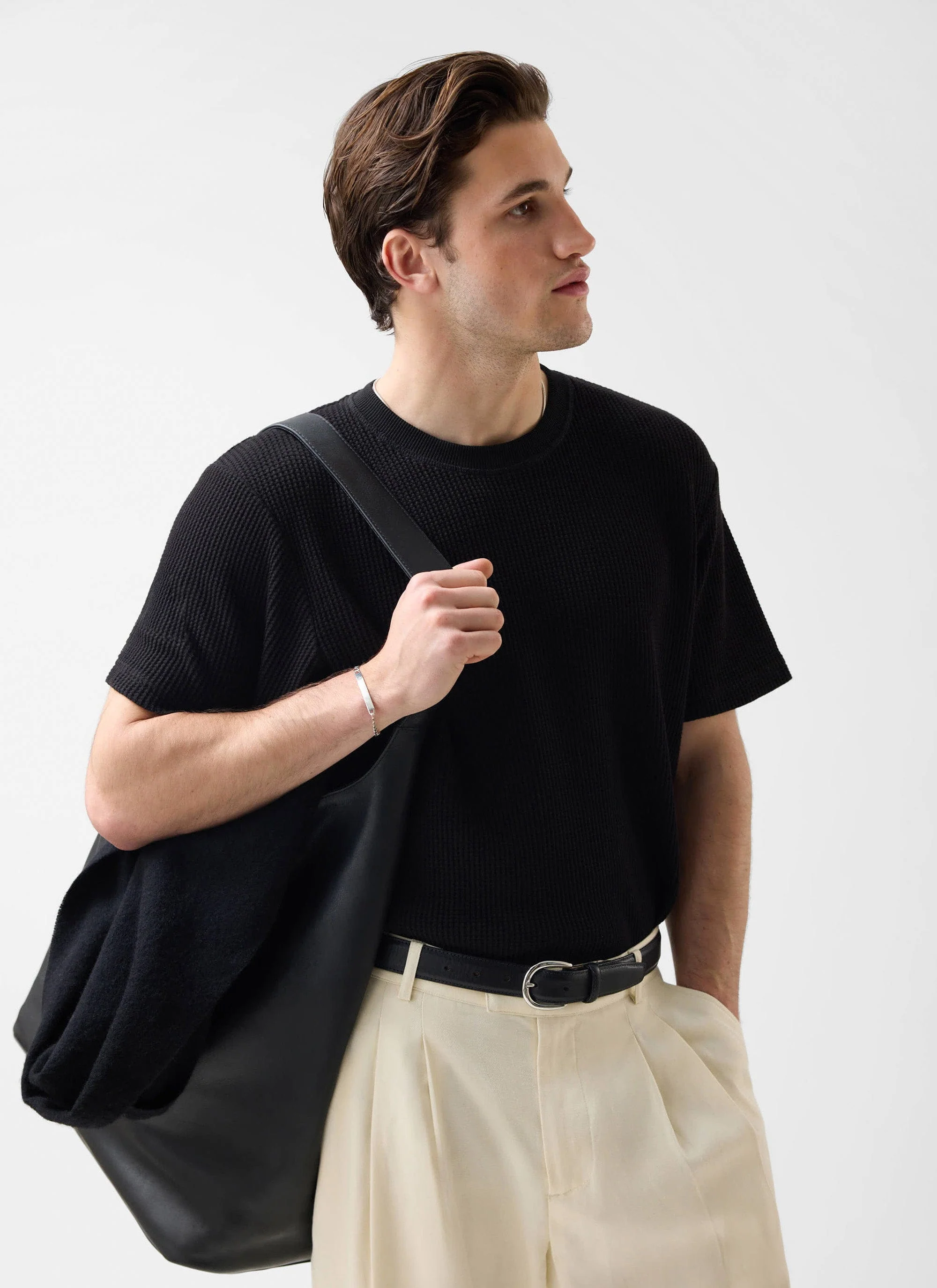 Waffle Short Sleeve T Shirt | Cotton | Black - Image 5