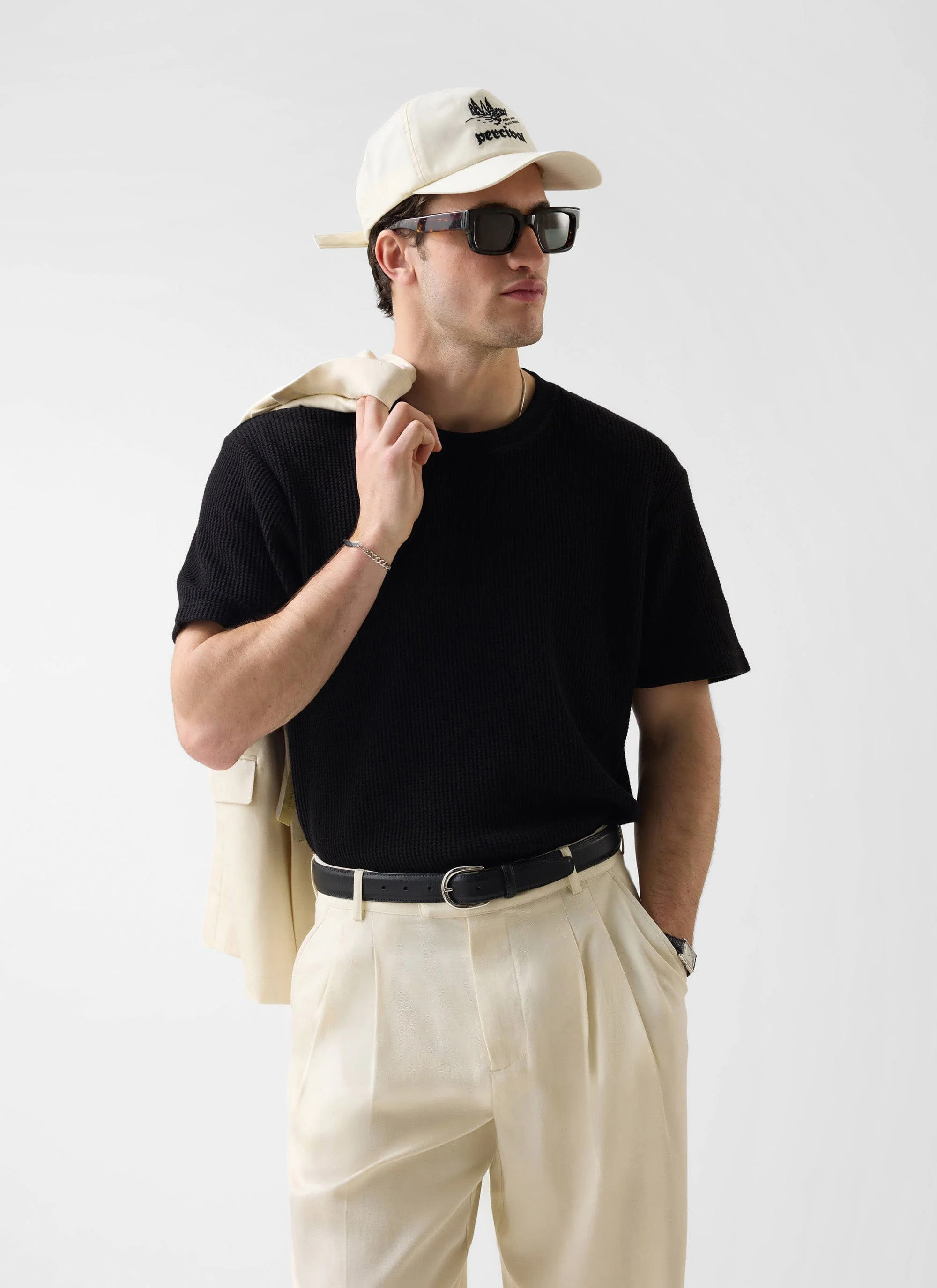 Waffle Short Sleeve T Shirt | Cotton | Black - Image 6