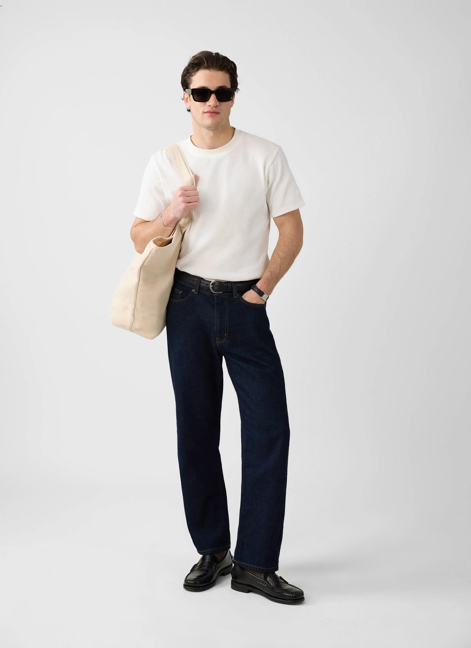 Waffle Short Sleeve T Shirt | Cotton | White - Image 4