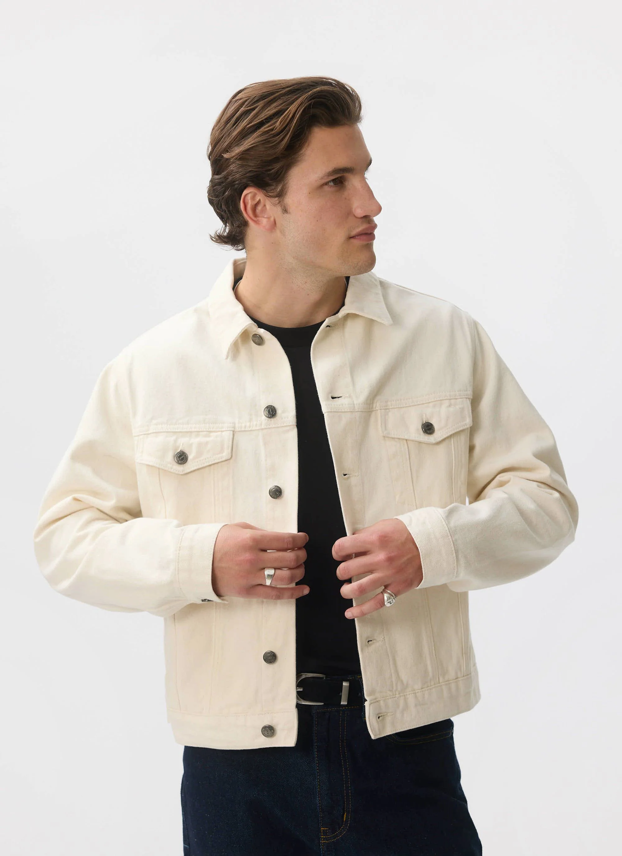 Western Trucker Jacket | Denim | Cream - Image 6