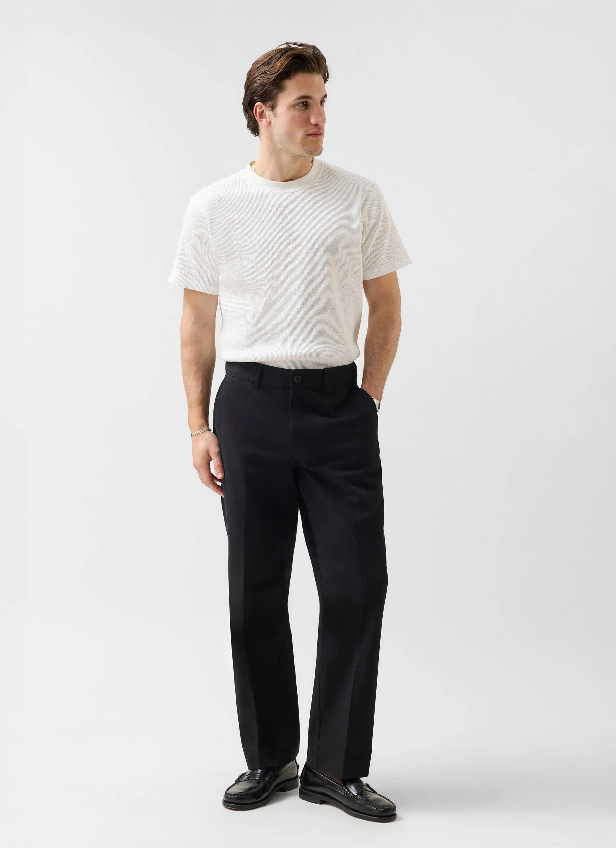 Wide Leg Chino | Cotton | Black - Image 2