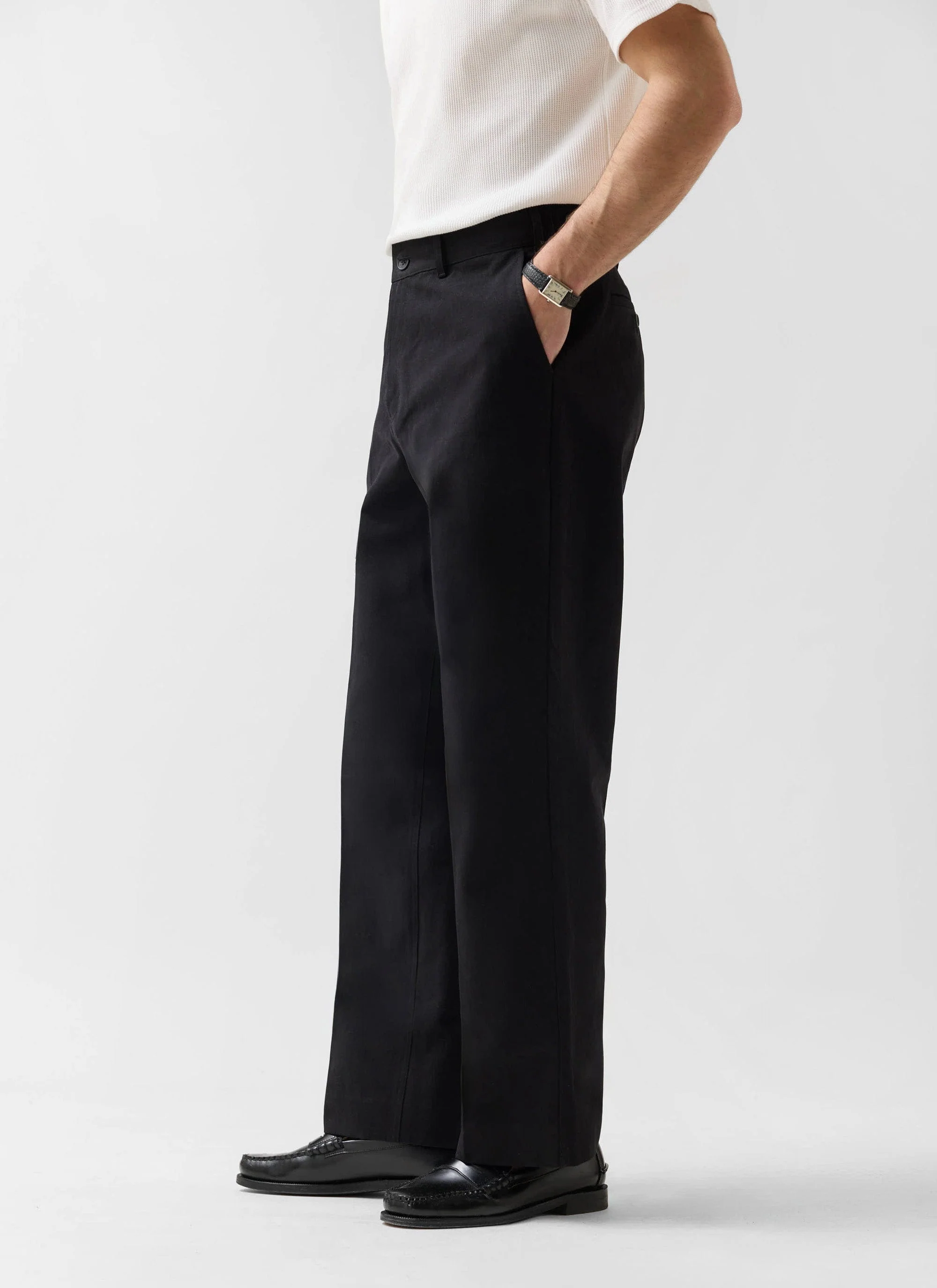 Wide Leg Chino | Cotton | Black - Image 4