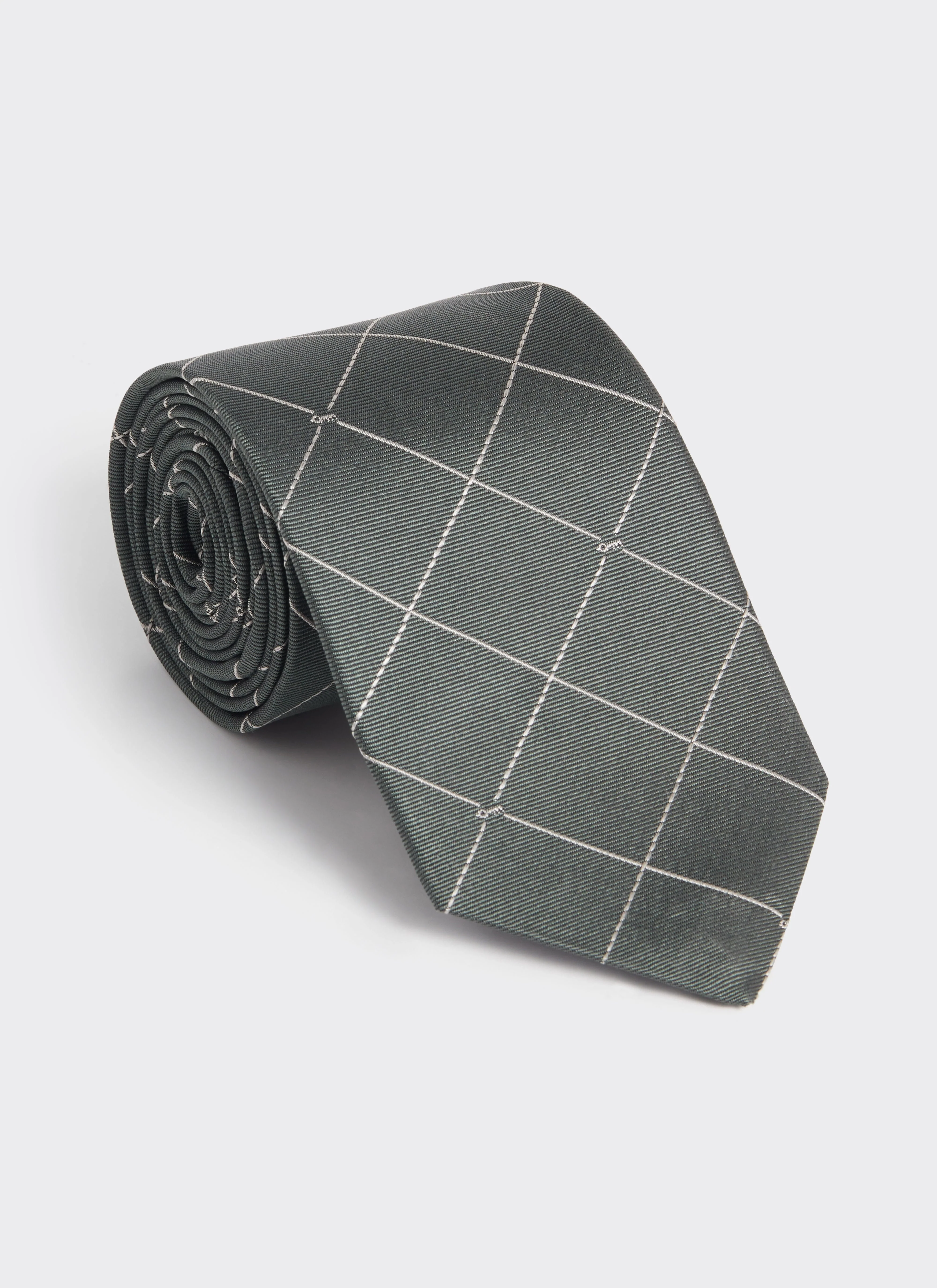 Window Pane Key Jacquard Tie | Silk | Forest - Image 2